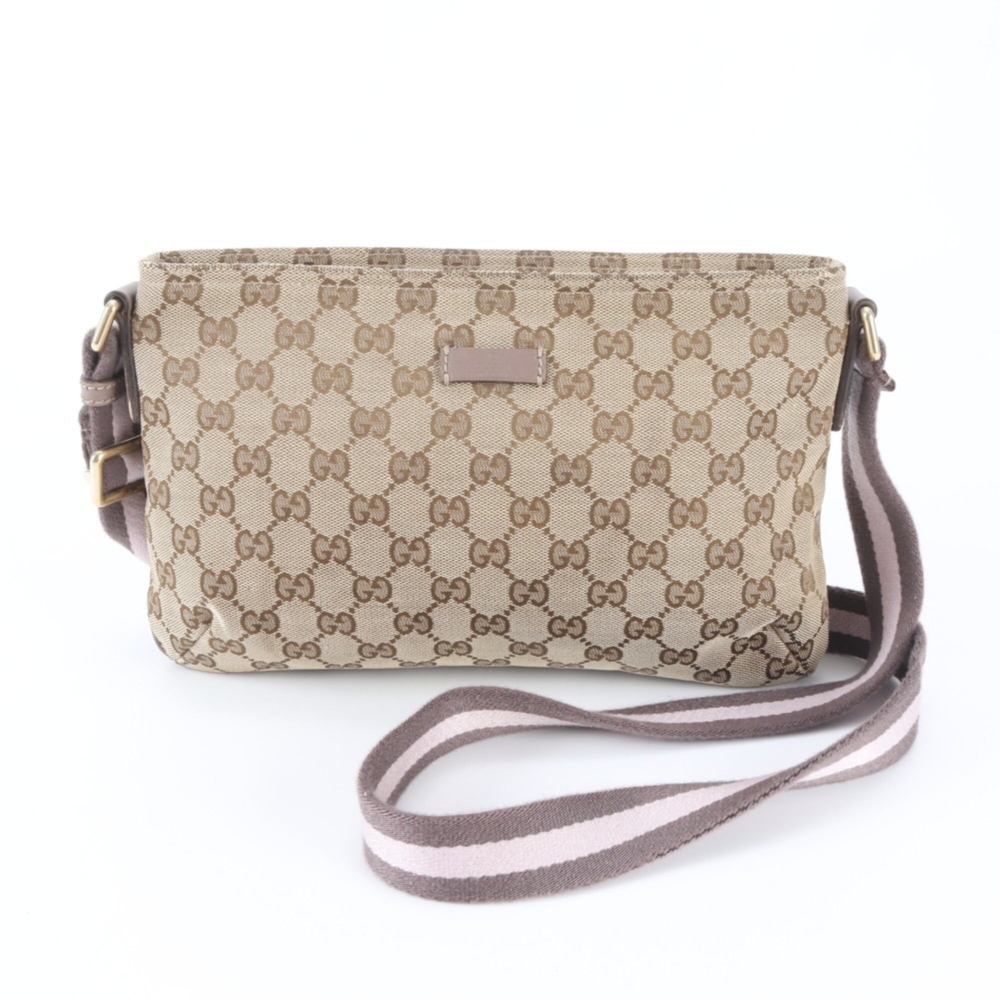 Gucci Beige Brown Pink Leather Canvas Handbag Shoulder Bag Tote Bag (Pre-Owned)
