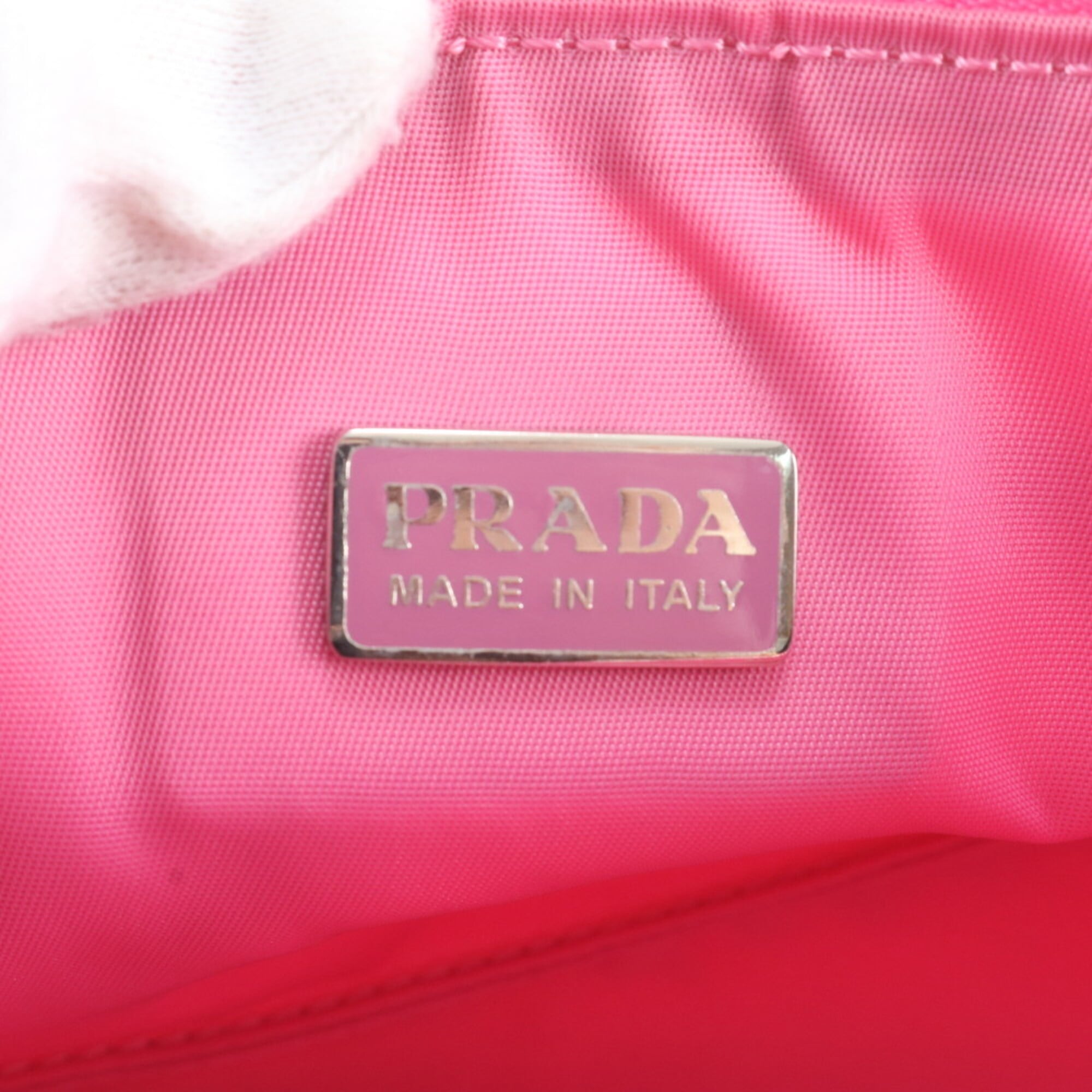 Prada Pink Nylon Leather Handbag Pouch (Pre-Owned)