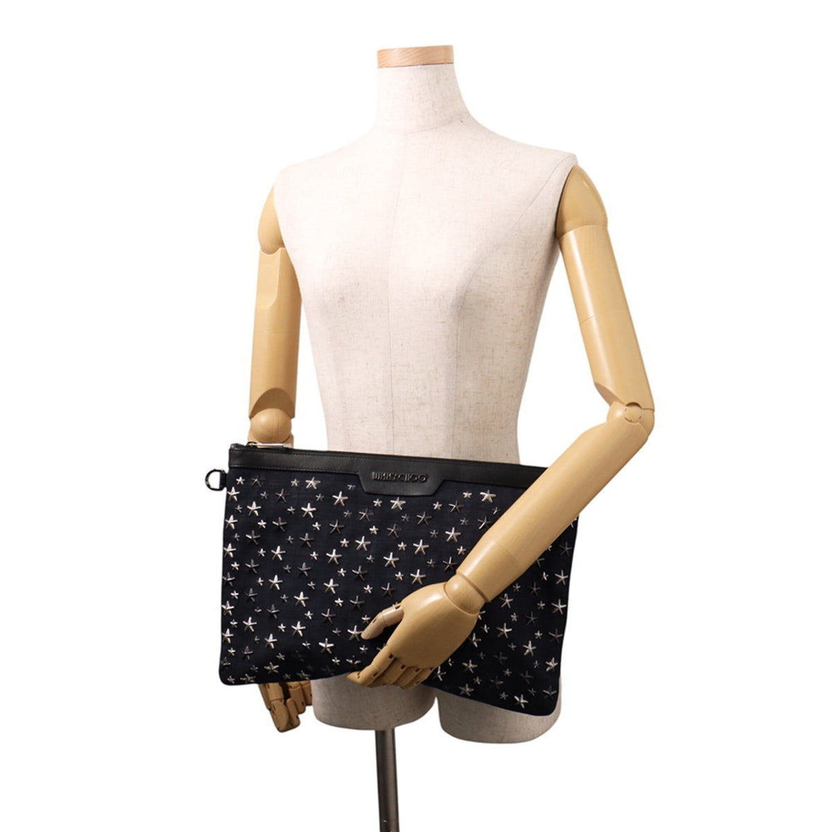 Jimmy Choo Navy Black Denim Leather Clutch Bag Handbag (Pre-Owned)