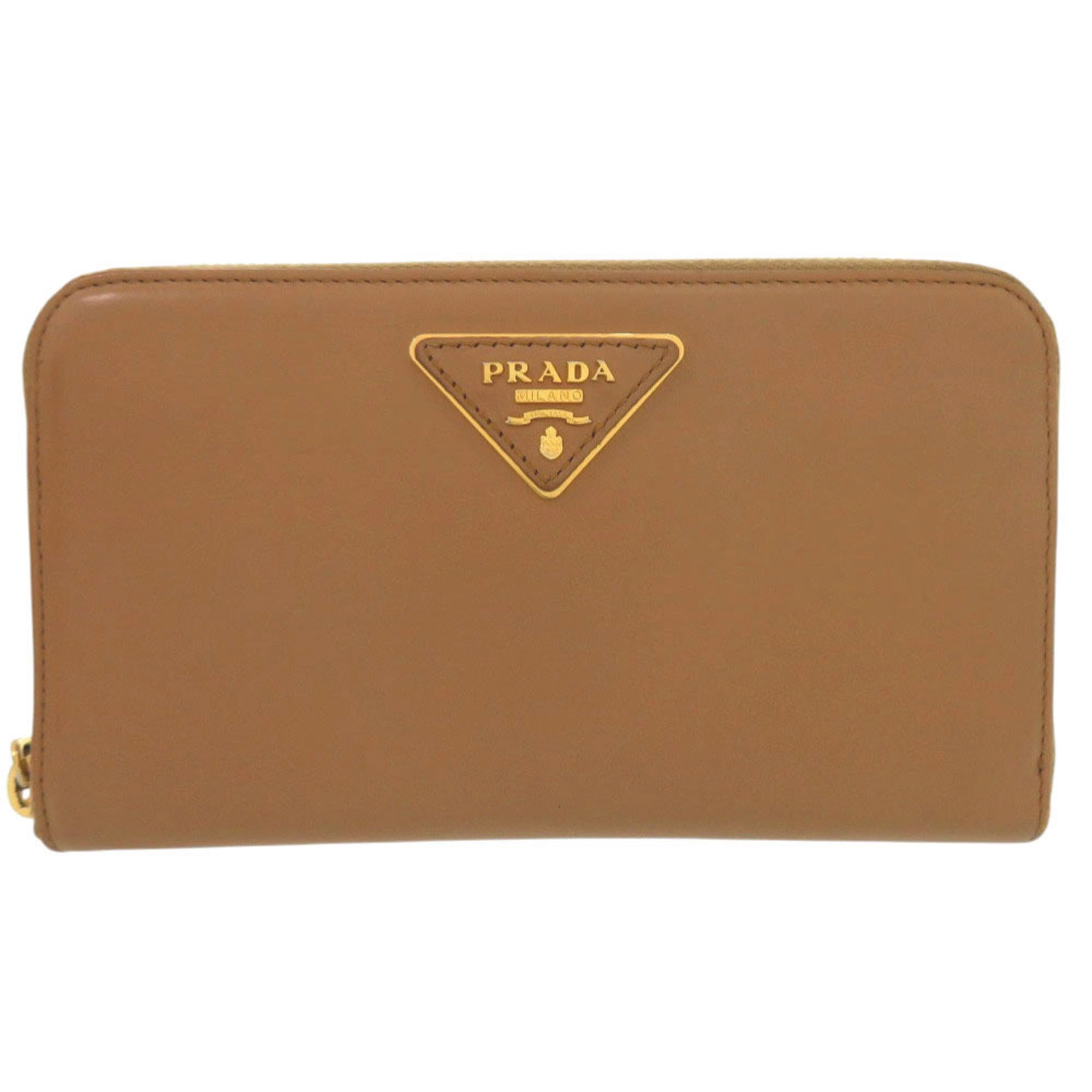 Prada Brown Camel Leather Long Wallet (Bi-Fold) (Pre-Owned)