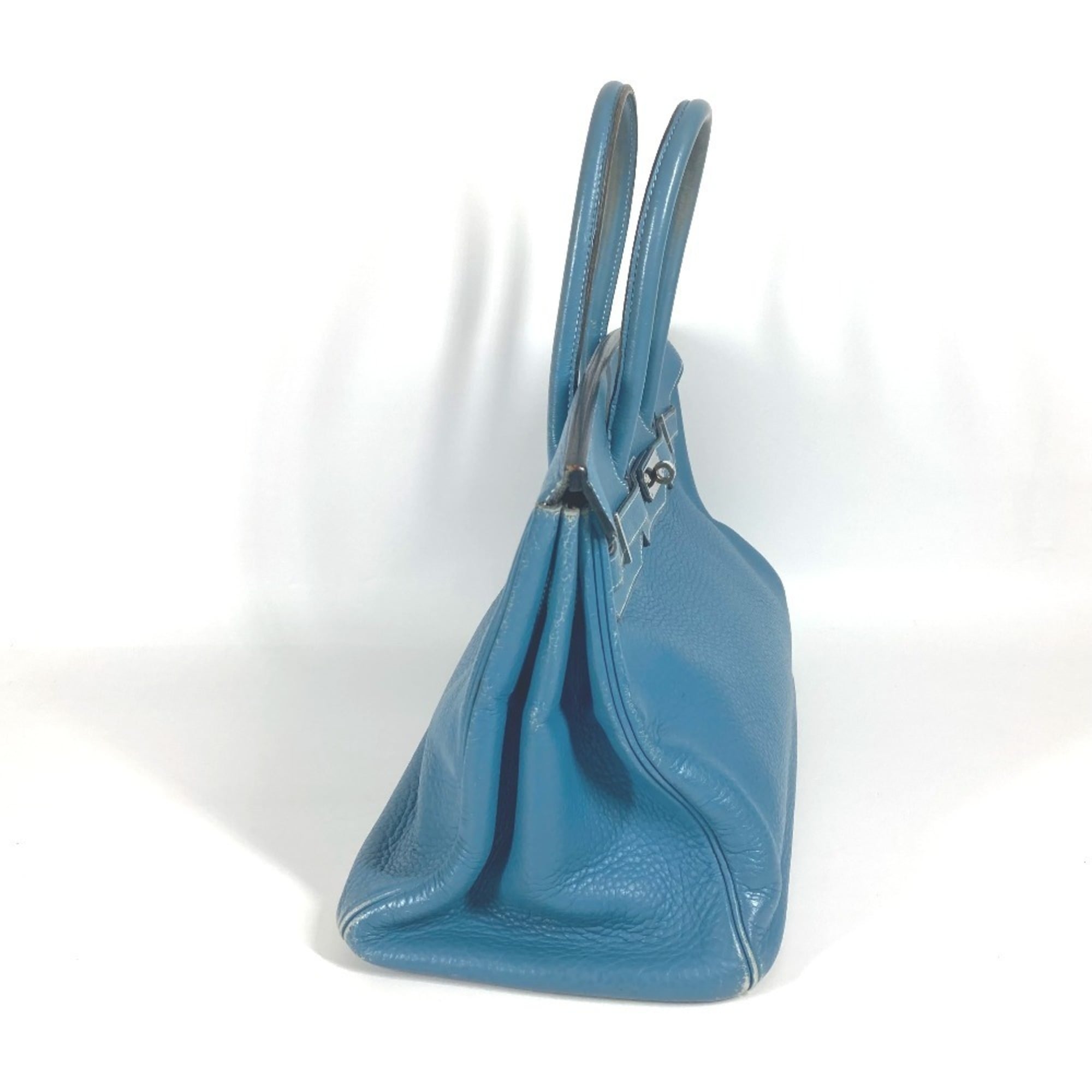 Hermes Birkin Blue Taurillon Clemence Leather Handbag Tote Bag (Pre-Owned)