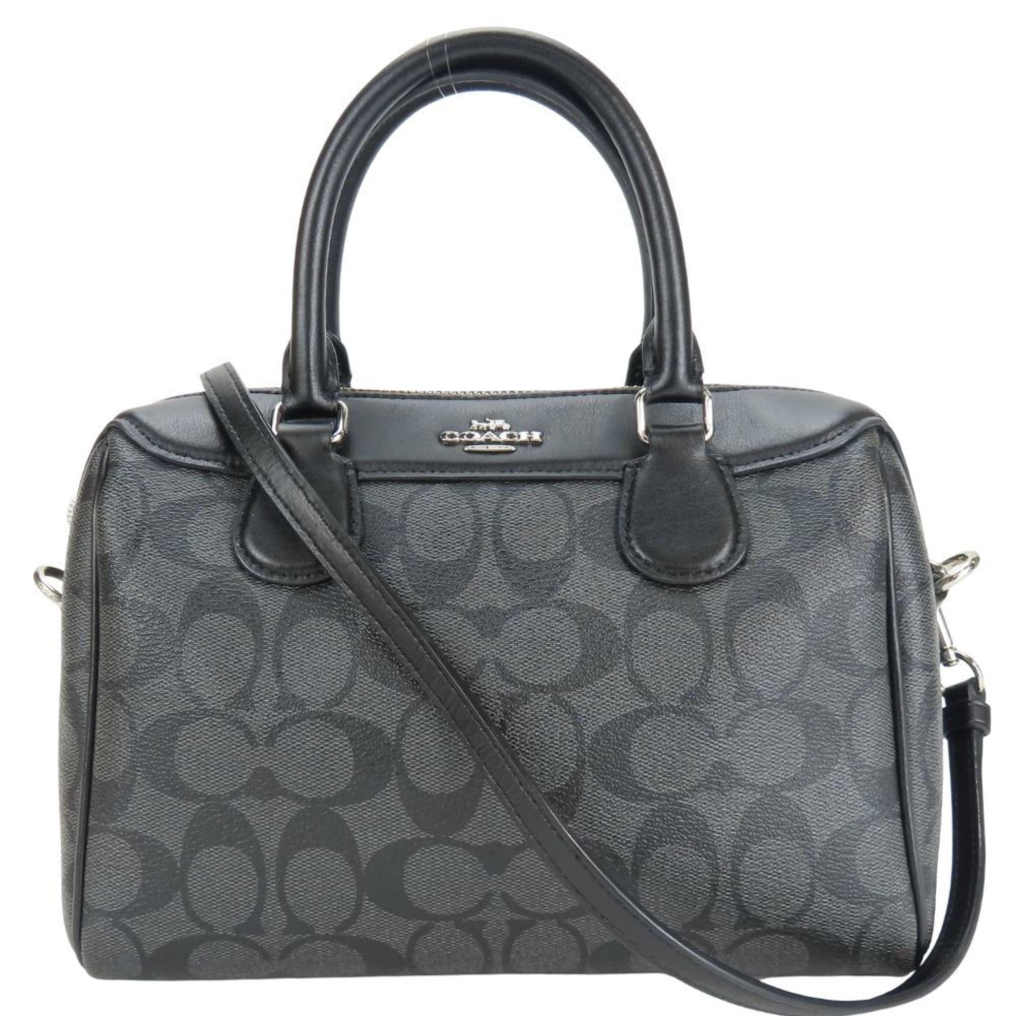 Coach Black Gray Leather Pvc Coated Canvas Handbag (Pre-Owned)