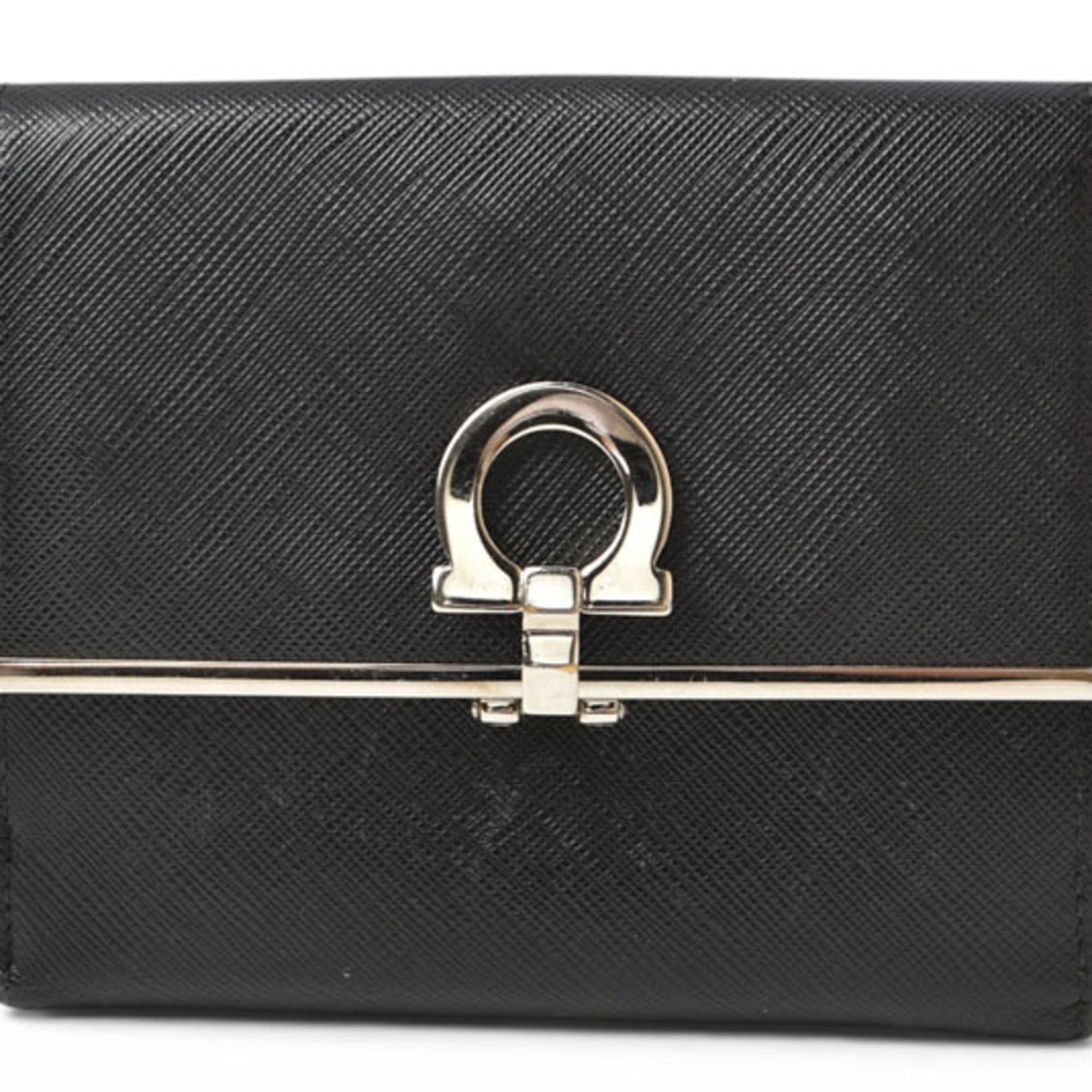 Salvatore Ferragamo Gancini Black Leather Wallet (Bi-Fold) (Pre-Owned)