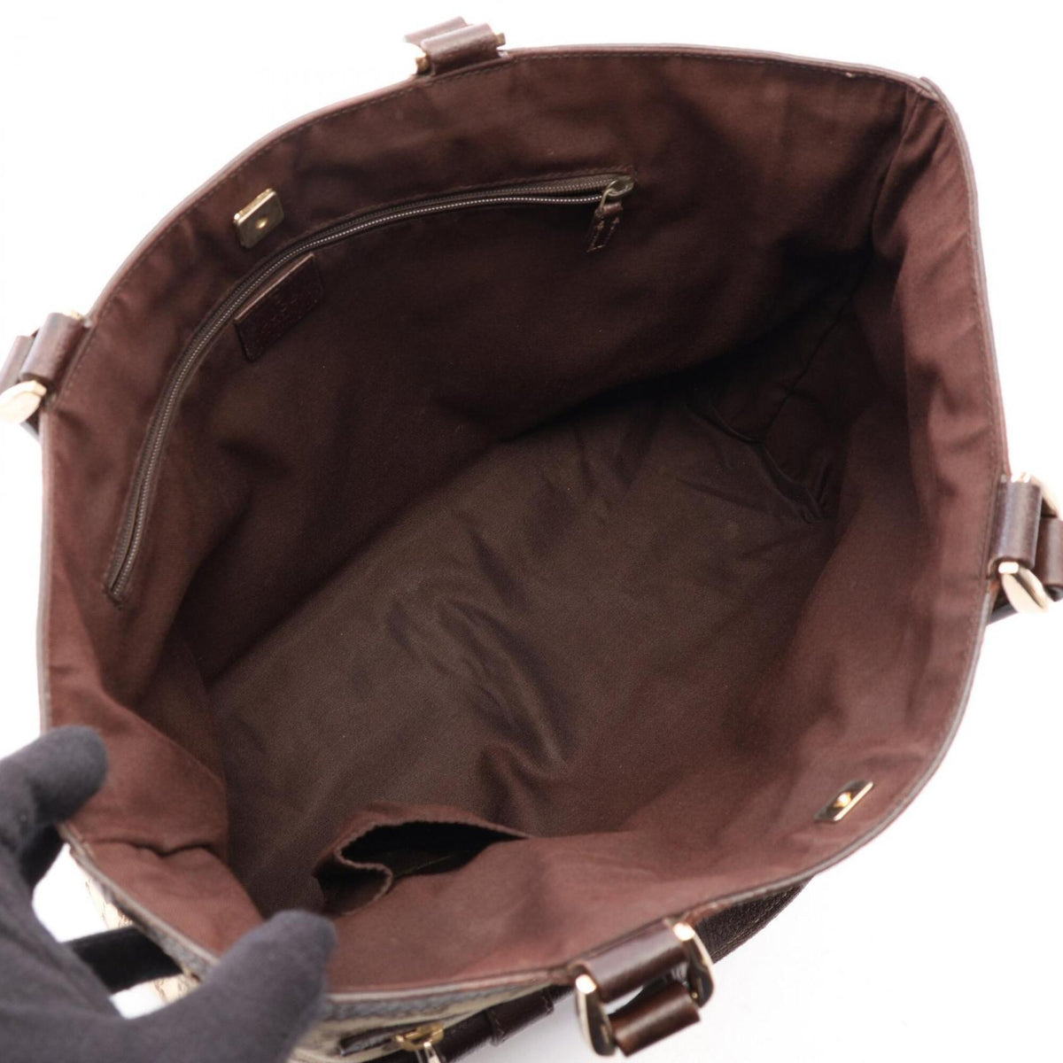Gucci Beige Brown Canvas Leather Handbag Tote Bag (Pre-Owned)