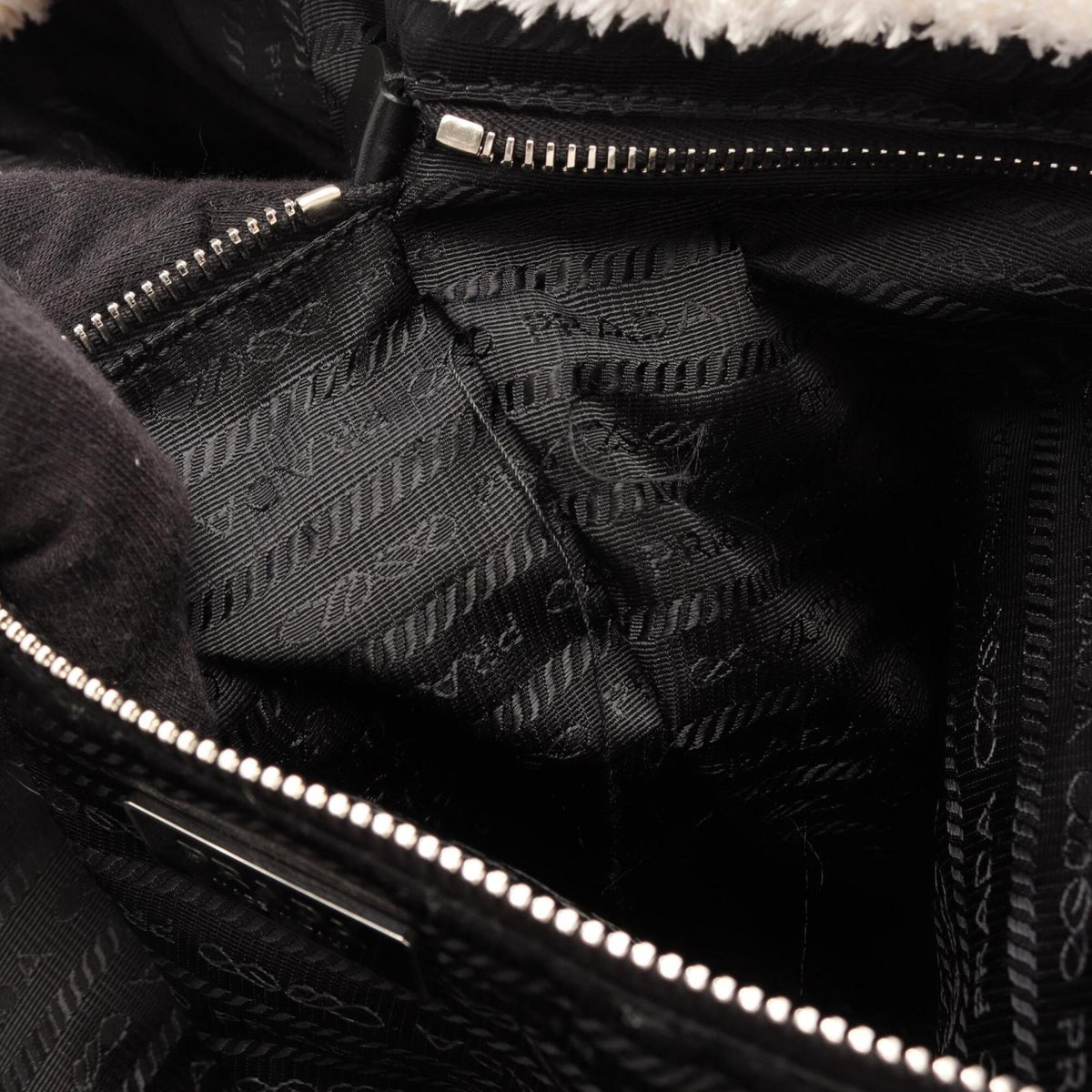 Prada Black White Pile Fabric Handbag Tote Bag (Pre-Owned)