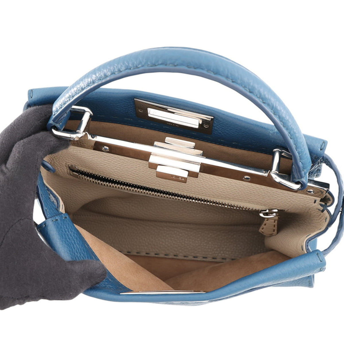 Fendi Peekaboo Blue Leather Handbag Shoulder Bag (Pre-Owned)