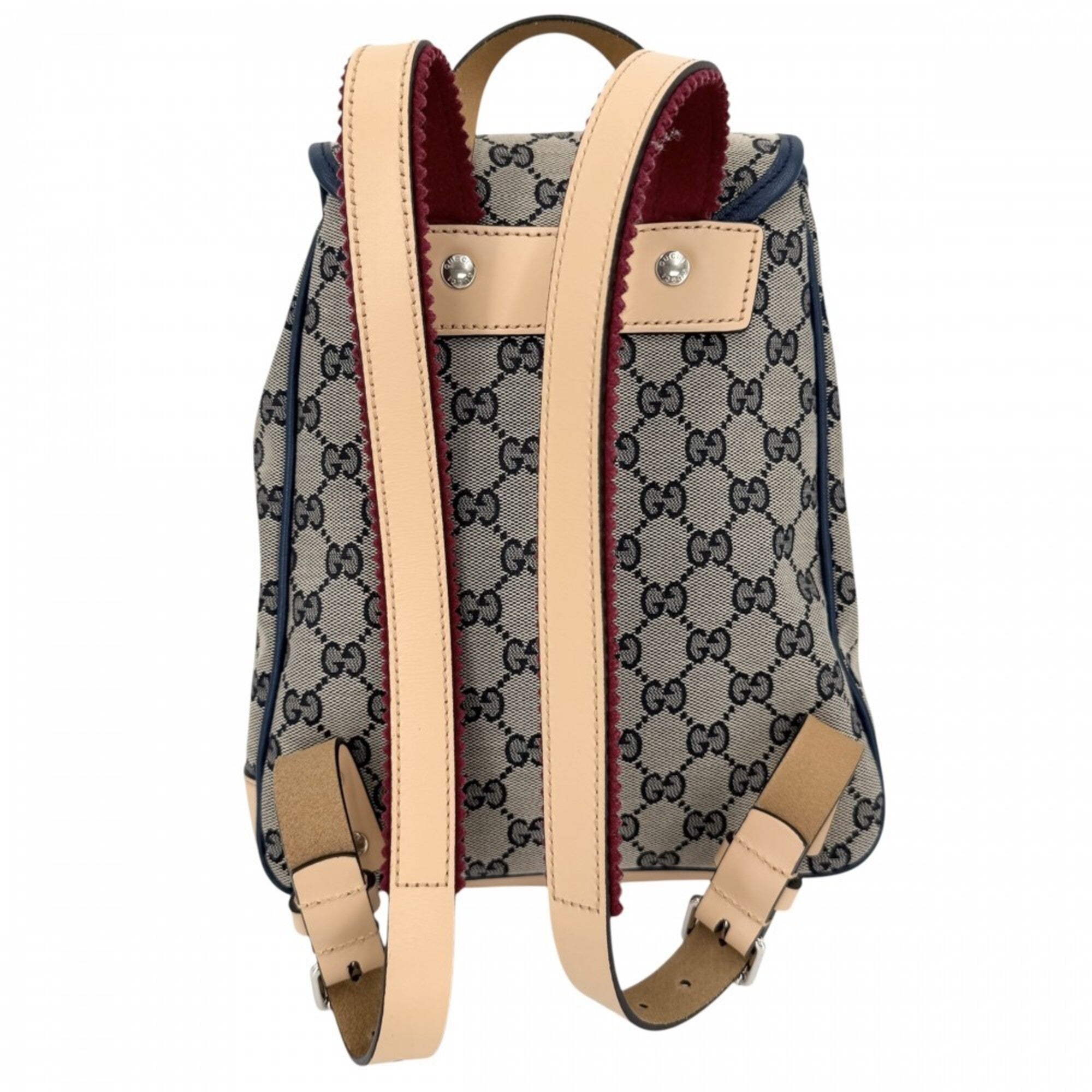Gucci Brown Navy Gg Canvas Leather Backpack (Pre-Owned)