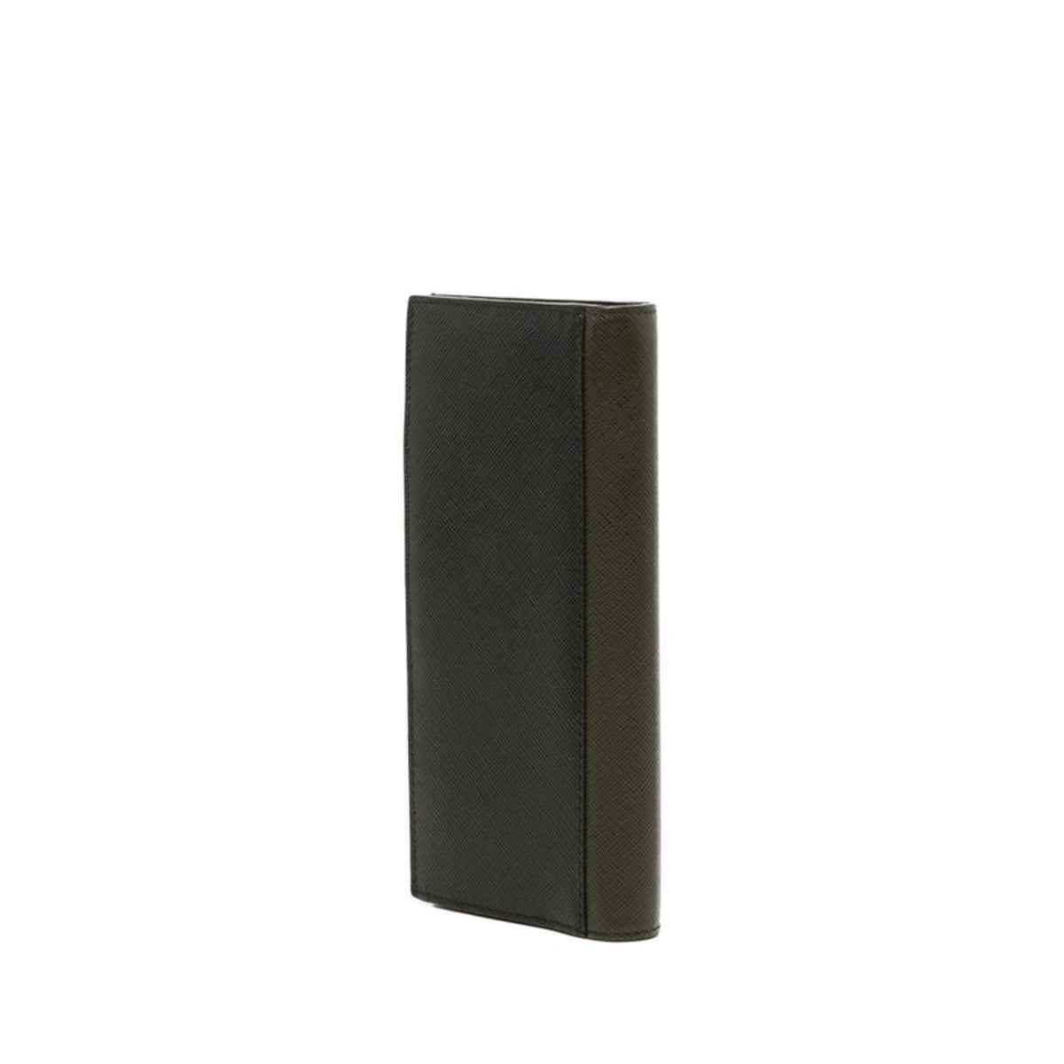 Prada Black Green Leather Long Wallet (Bi-Fold) (Pre-Owned)