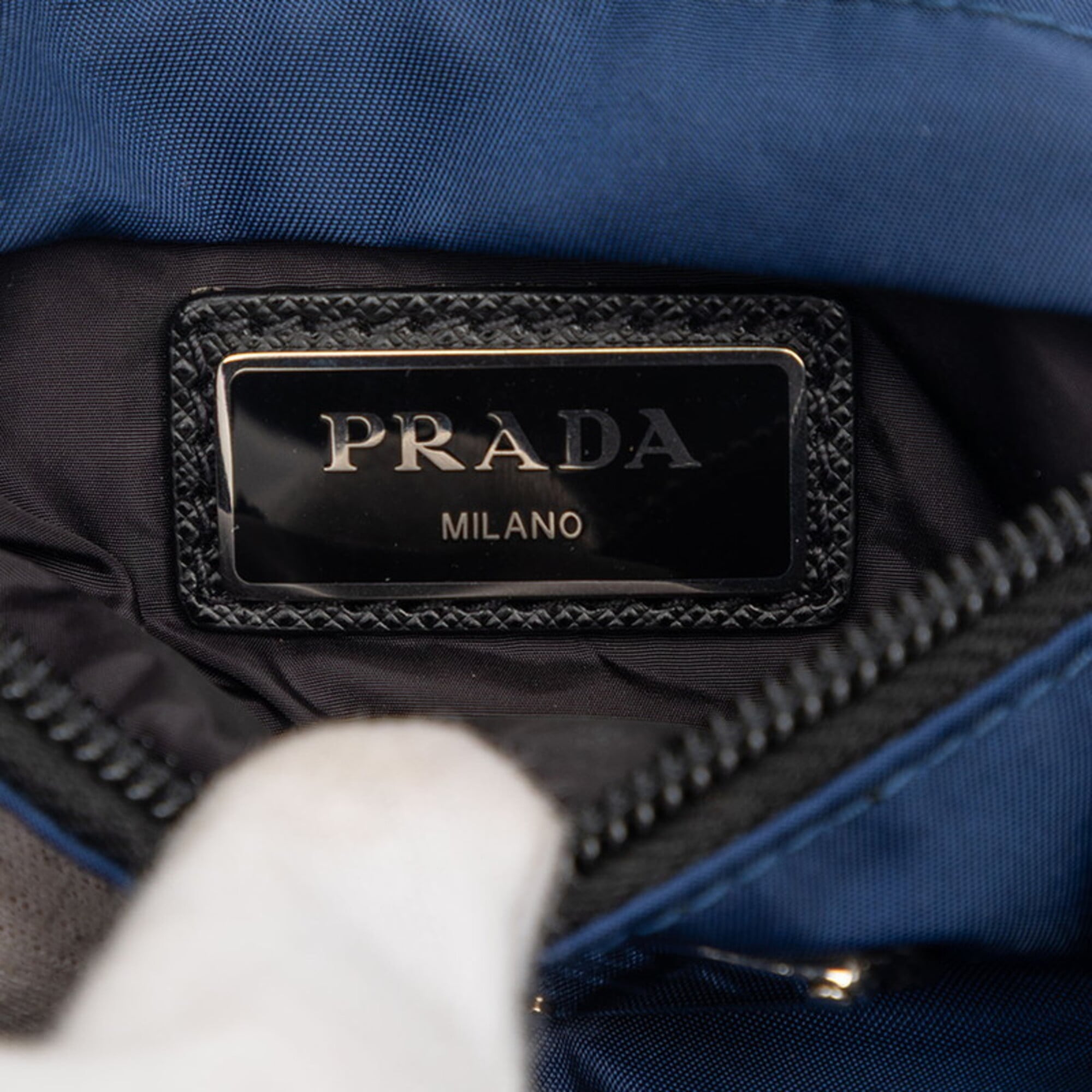 Prada Navy Black Nylon Shoulder Bag (Pre-Owned)