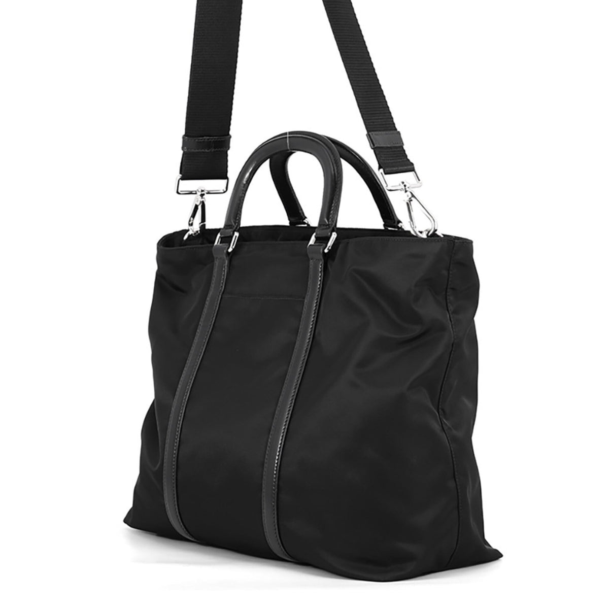 Prada Black Nylon Leather Handbag Tote Bag (Pre-Owned)