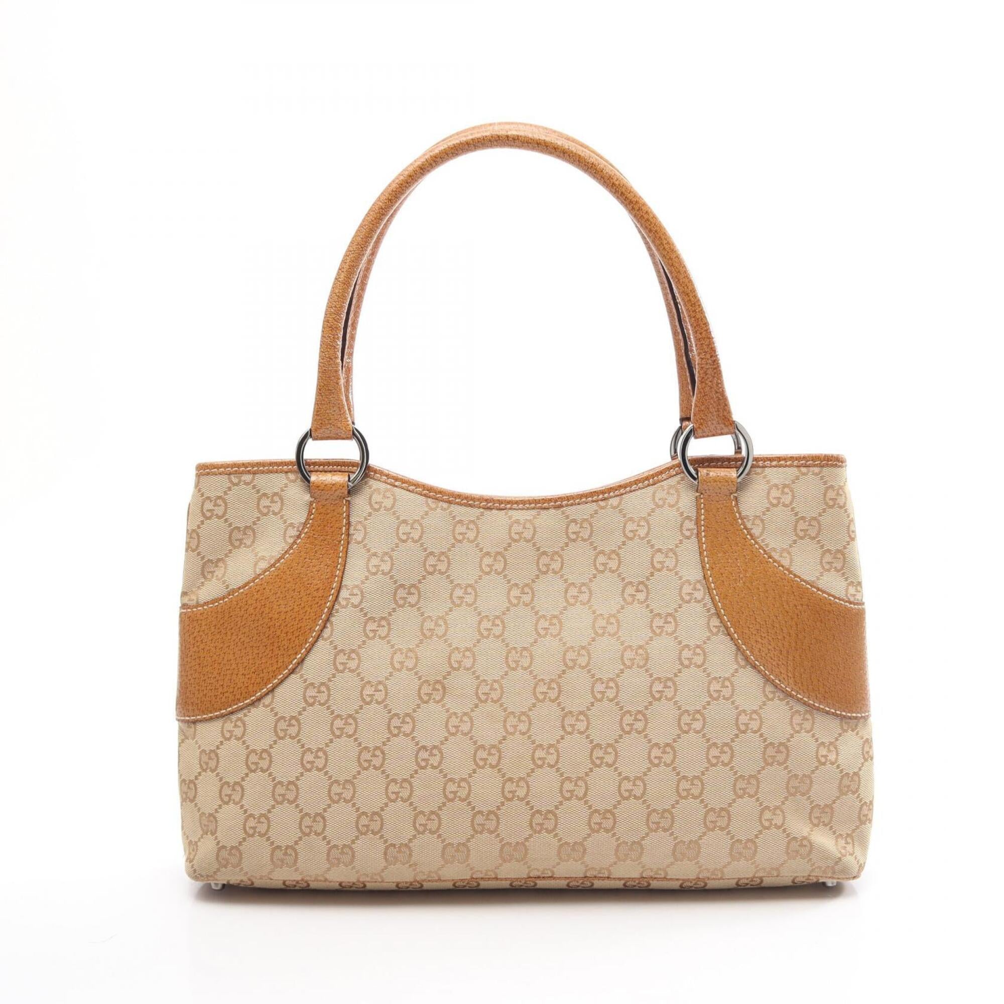 Gucci Beige Brown Canvas Leather Handbag Tote Bag (Pre-Owned)