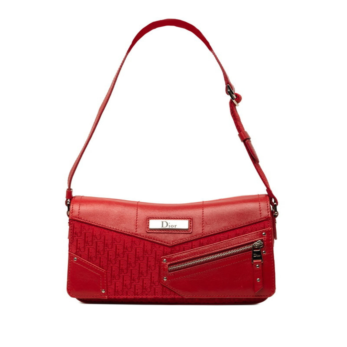 Christian Dior Red Color Canvas Leather Handbag Shoulder Bag (Pre-Owned)