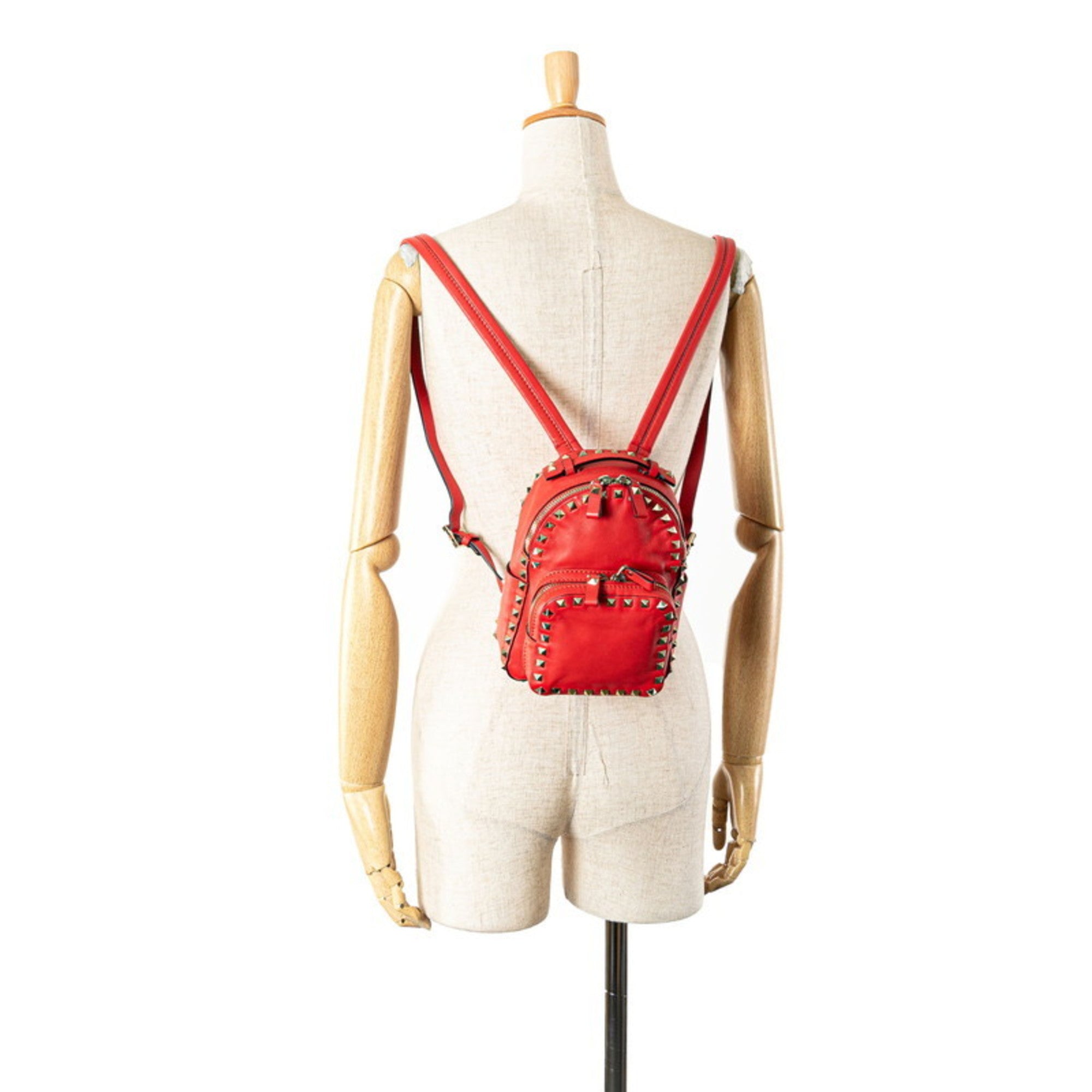 Valentino Red Color Leather Backpack (Pre-Owned)