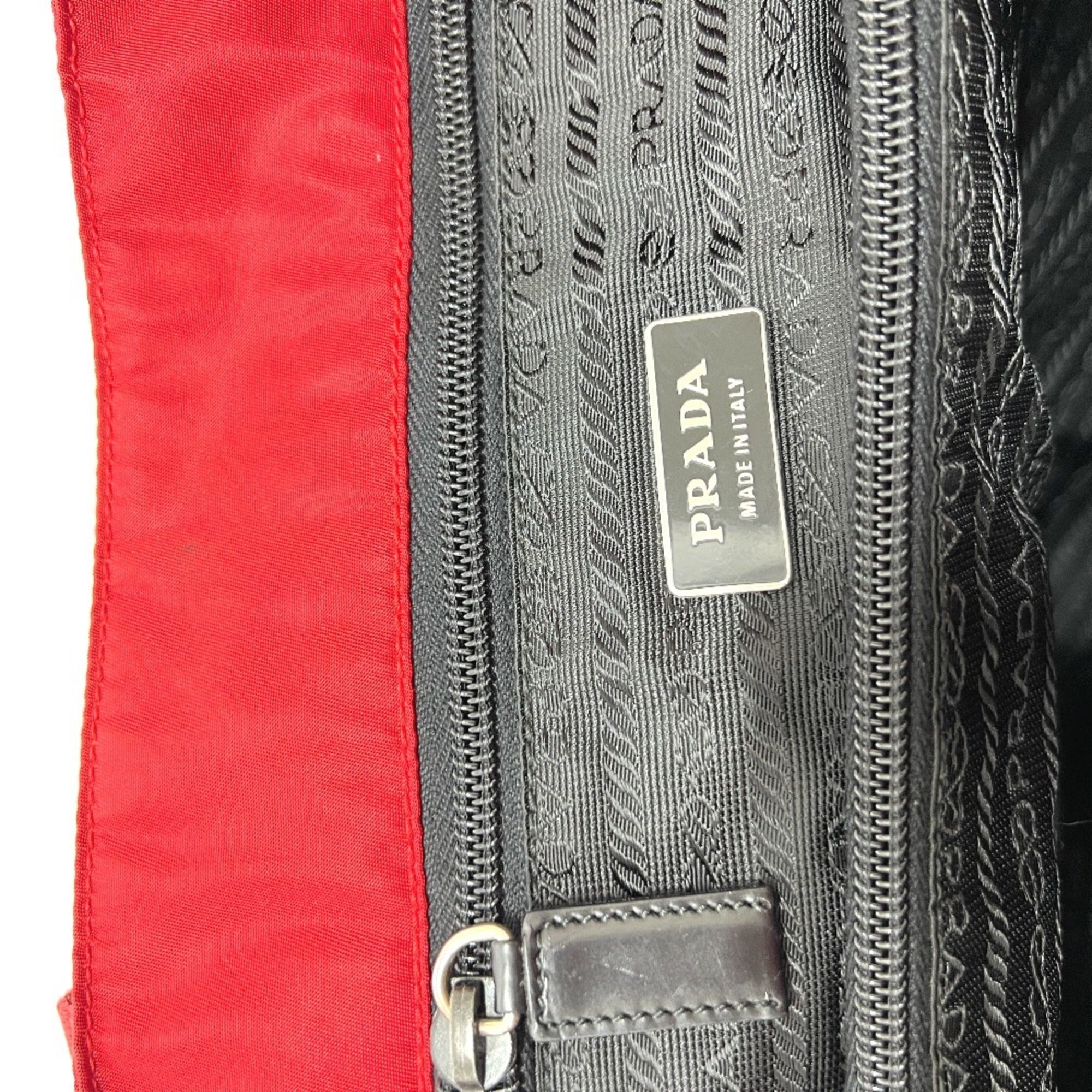 Prada Red Color Nylon Handbag Tote Bag (Pre-Owned)