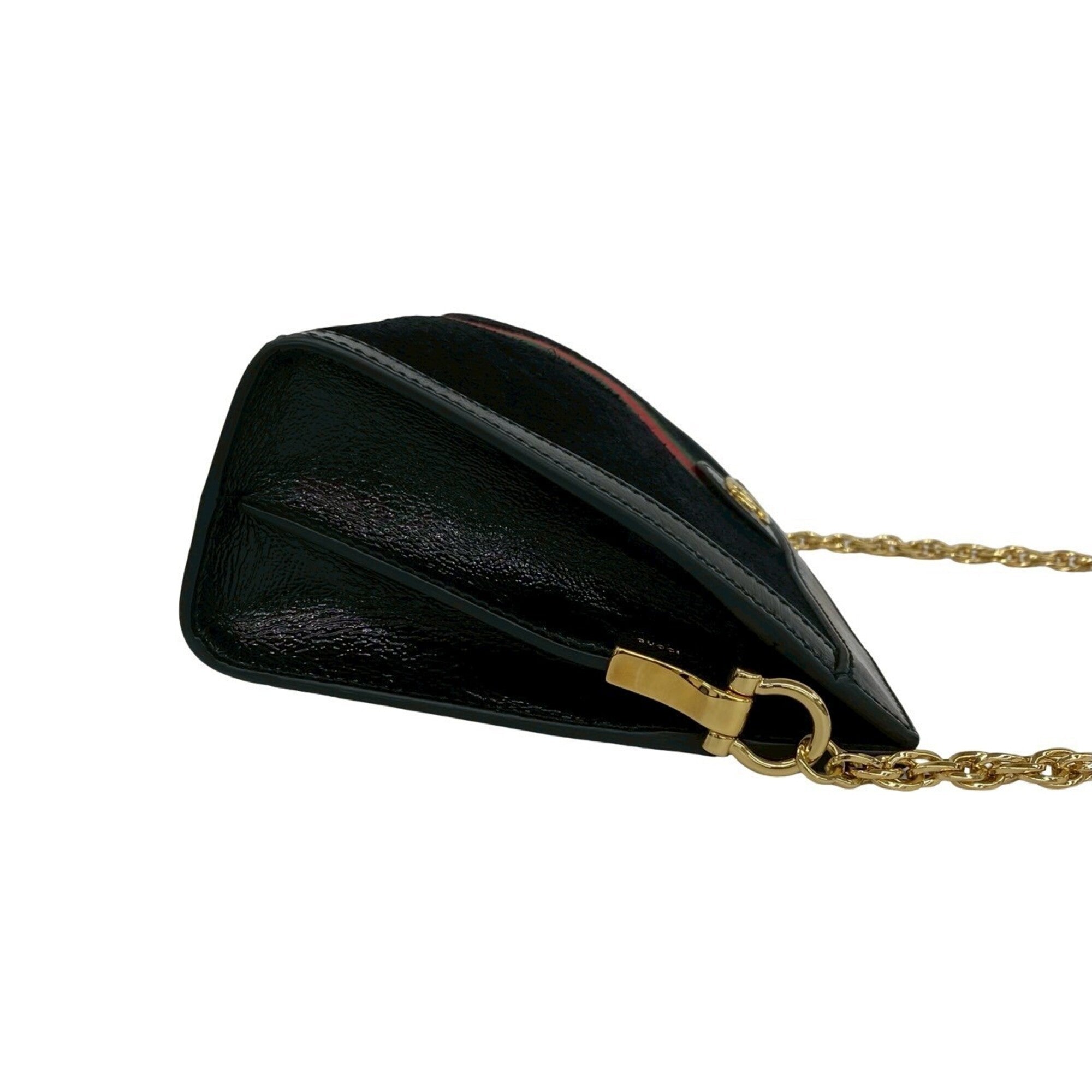 Gucci Black Green Red Color Patent Leather Suede Shoulder Bag (Pre-Owned)