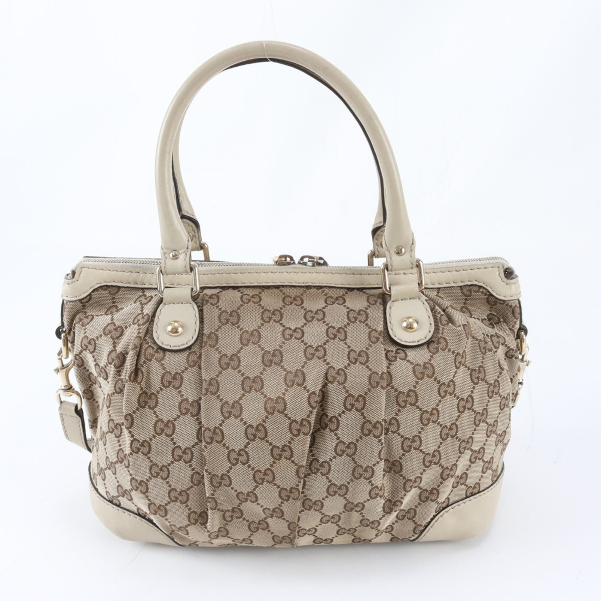 Gucci Gg Canvas Beige Ivory Gg Canvas Leather Handbag Shoulder Bag Tote Bag (Pre-Owned)