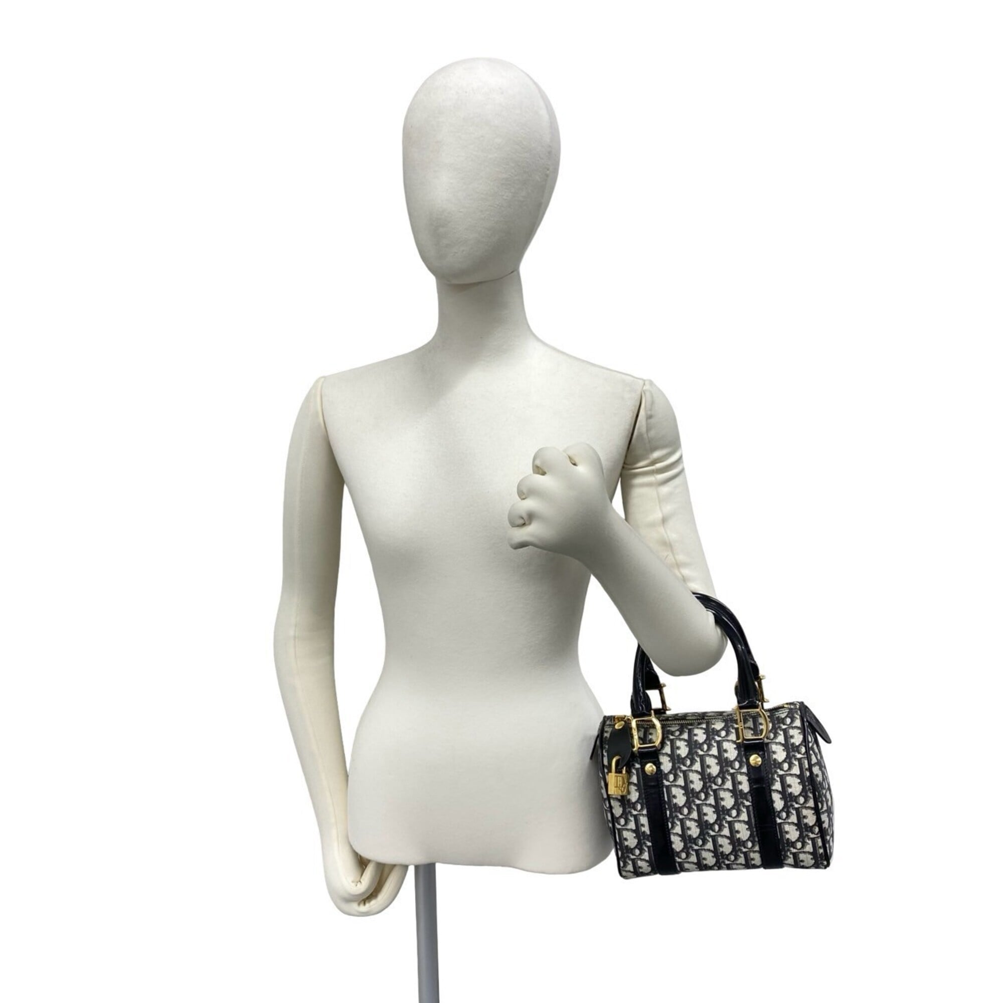 Christian Dior Black Canvas Leather Boston Bag Handbag (Pre-Owned)