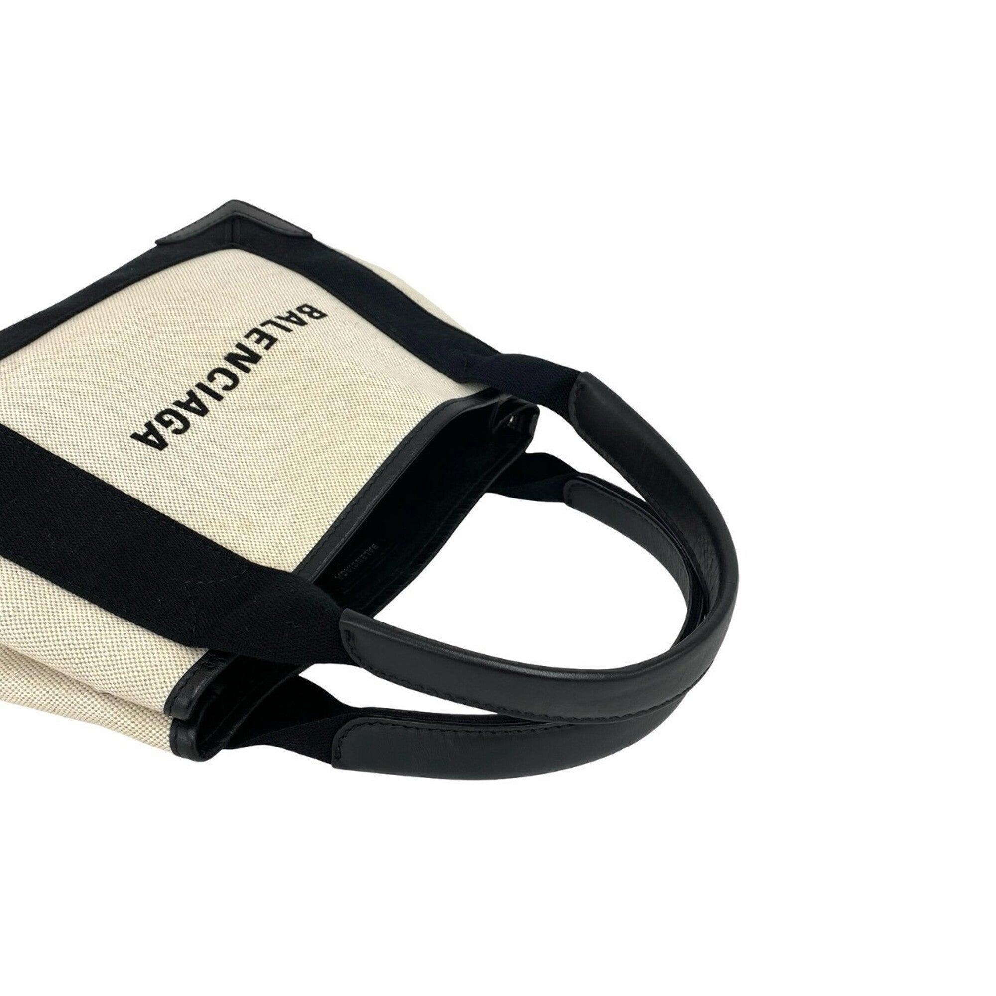 Balenciaga Black Ivory Canvas Leather Handbag Shoulder Bag (Pre-Owned)