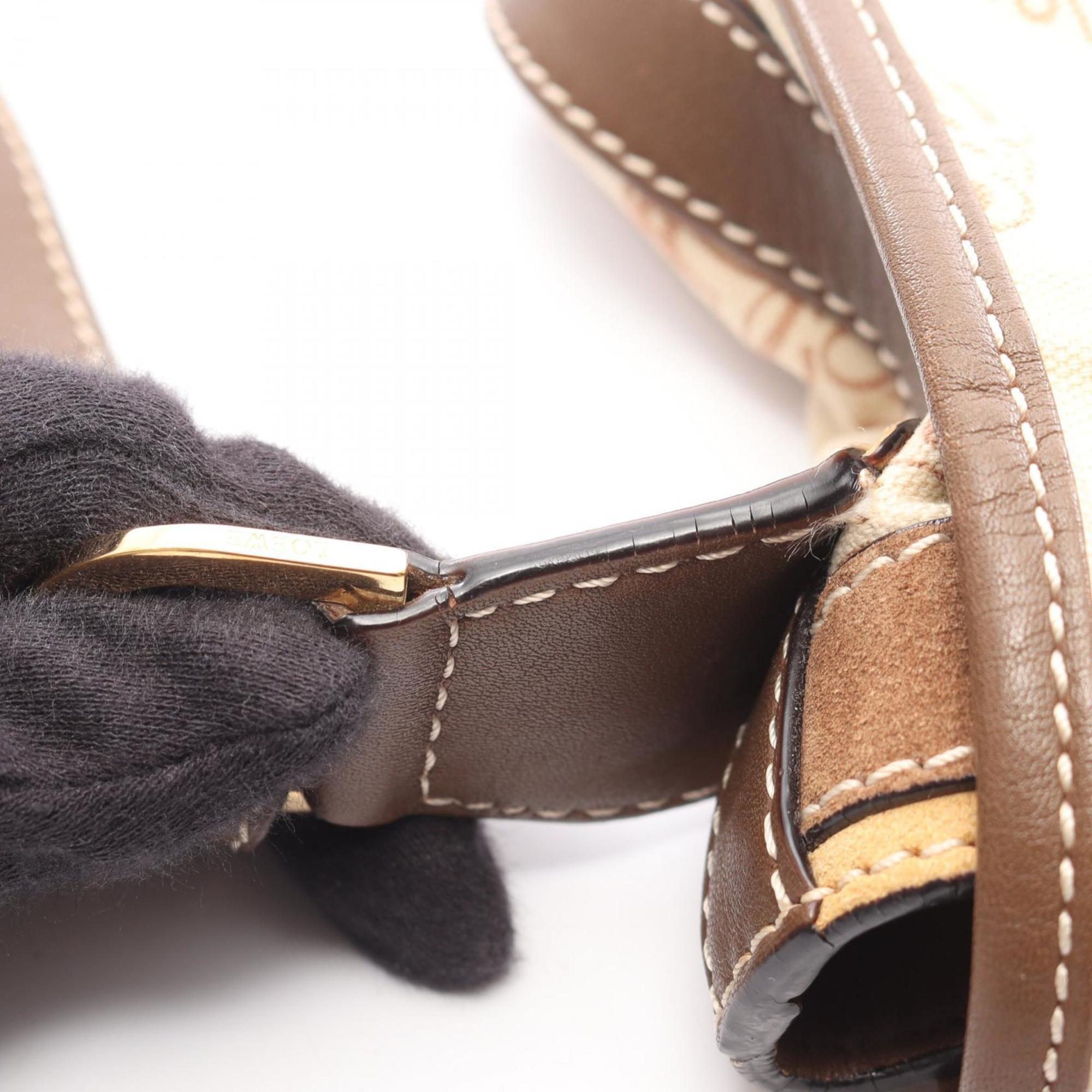 Loewe Brown Ivory Canvas Suede Leather Shoulder Bag (Pre-Owned)