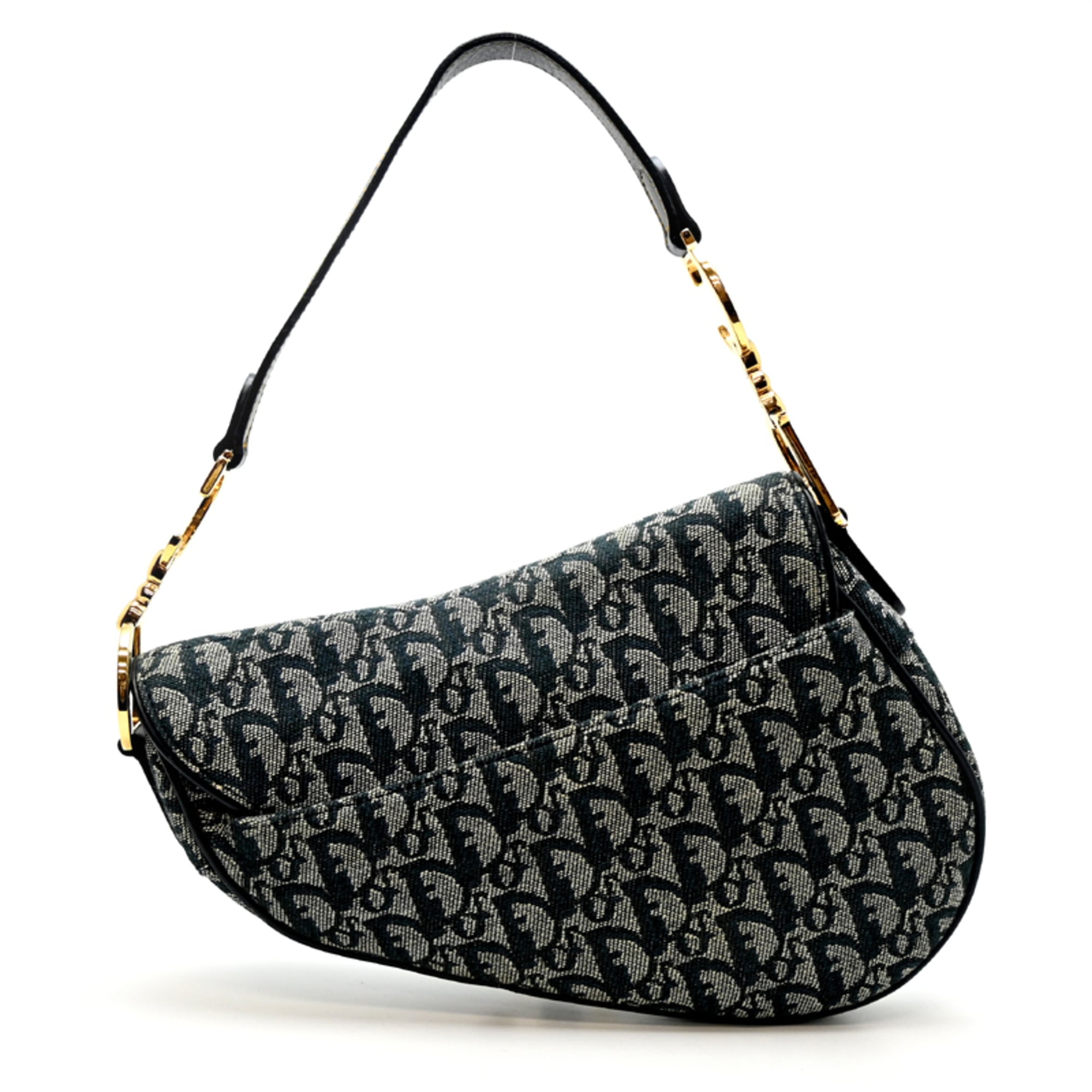 Christian Dior Navy Canvas Leather Saddle Bag Shoulder Bag (Pre-Owned)