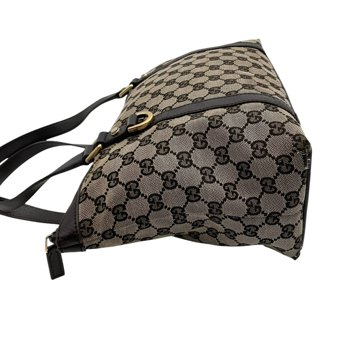 Gucci Dark Brown Gray Gg Canvas Leather Shoulder Bag Tote Bag (Pre-Owned)