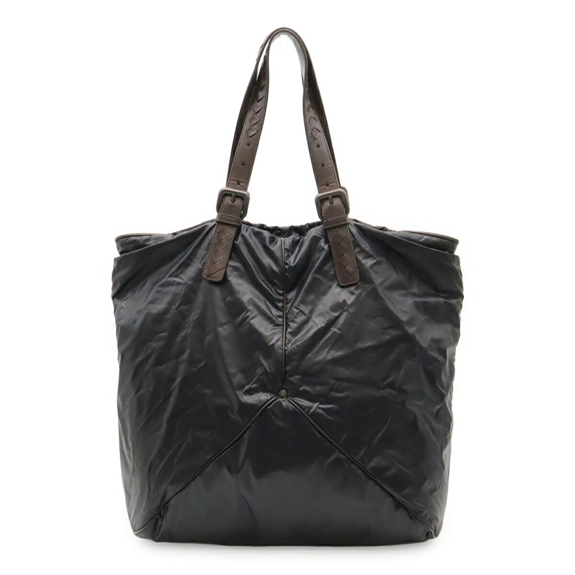 Bottega Veneta Black Dark Brown Nylon Leather Shoulder Bag Tote Bag (Pre-Owned)