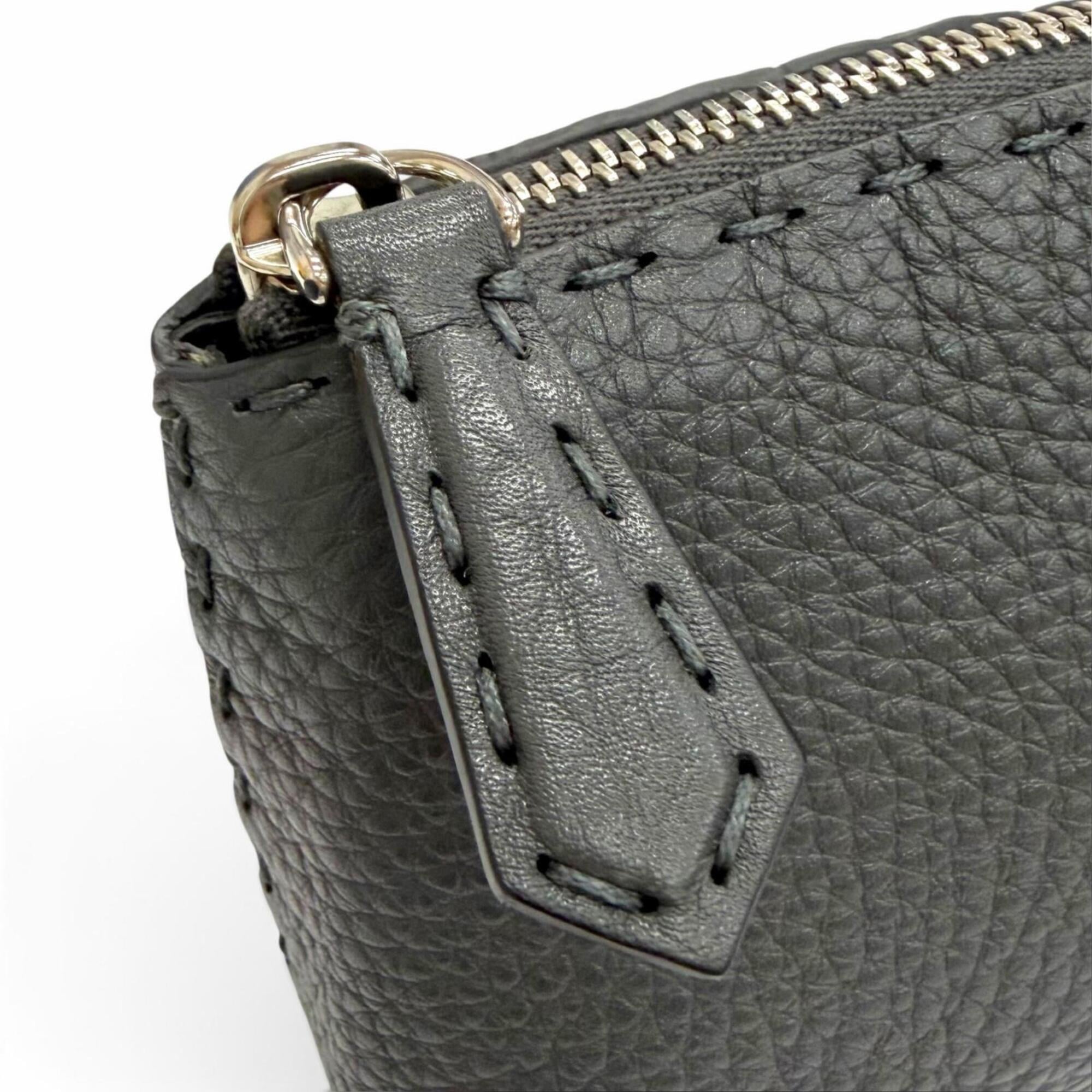 Fendi Dark Gray Leather Pouch (Pre-Owned)