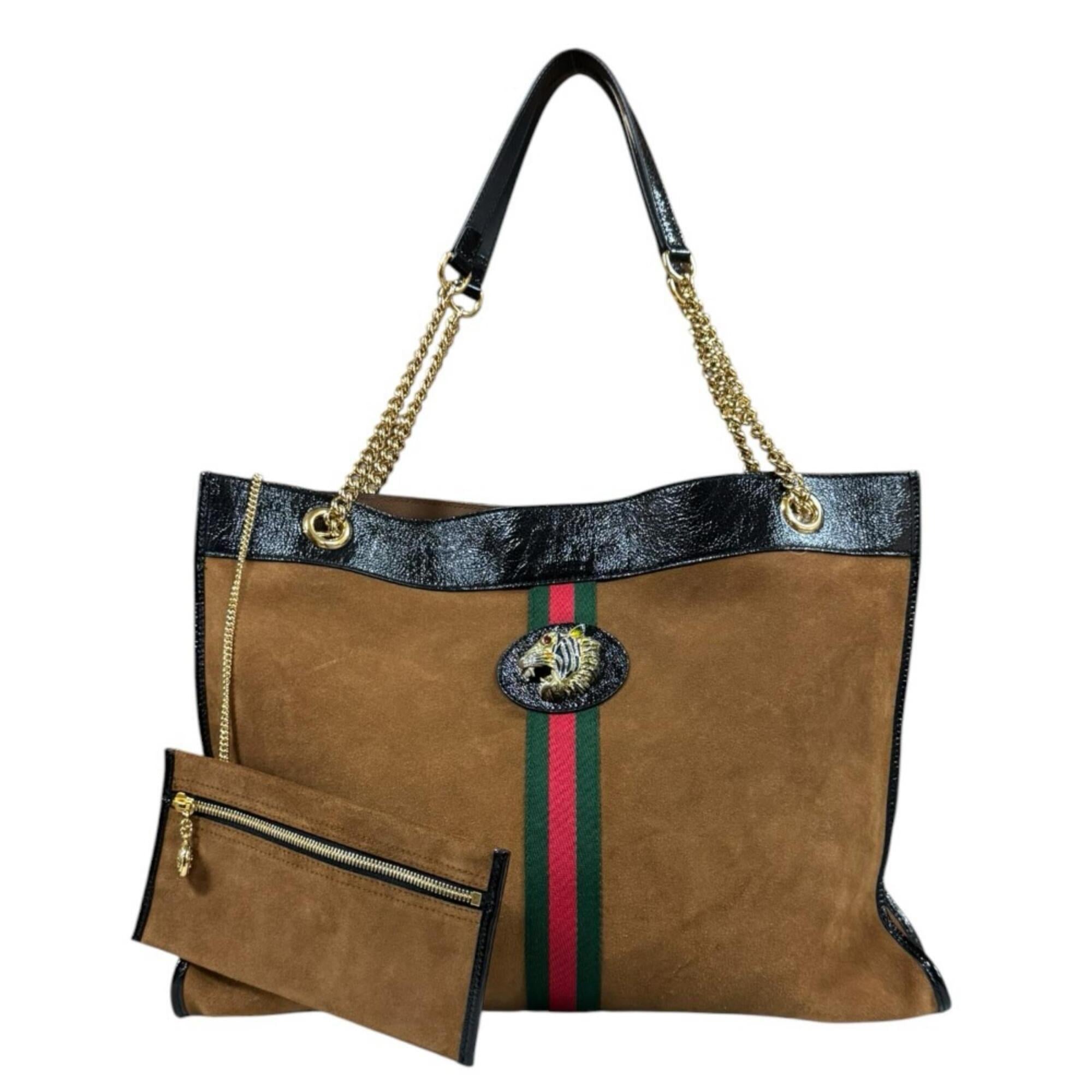 Gucci Black Brown Suede Leather Pouch Tote Bag (Pre-Owned)