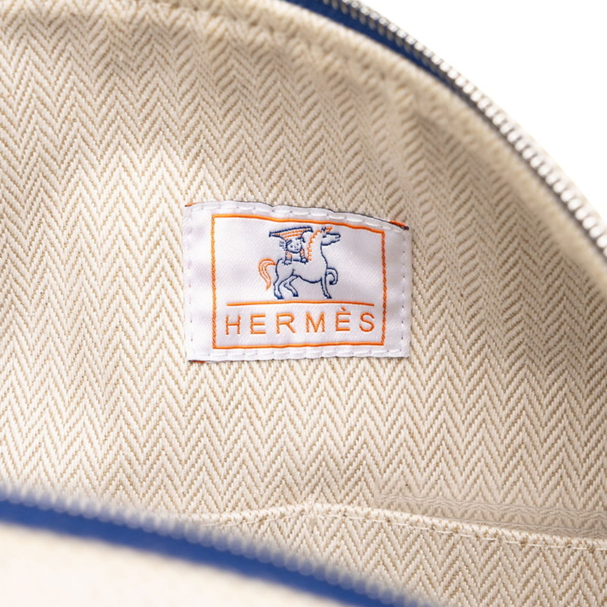 Hermes Ivory Navy Toile H Handbag Pouch (Pre-Owned)