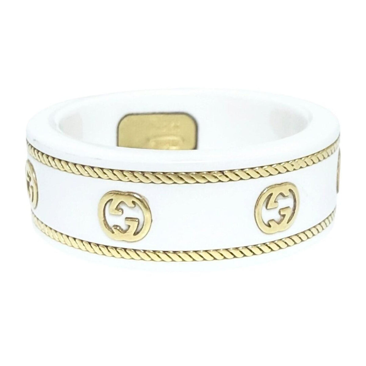Gucci Gold White Yellow Gold (18K) Ceramic Band Ring (Pre-Owned)