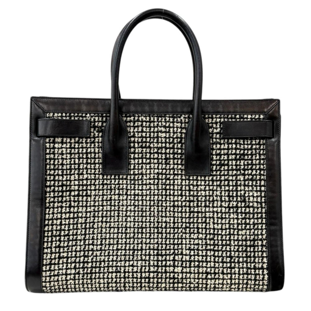 Saint Laurent Black White Canvas Leather Tote Bag (Pre-Owned)