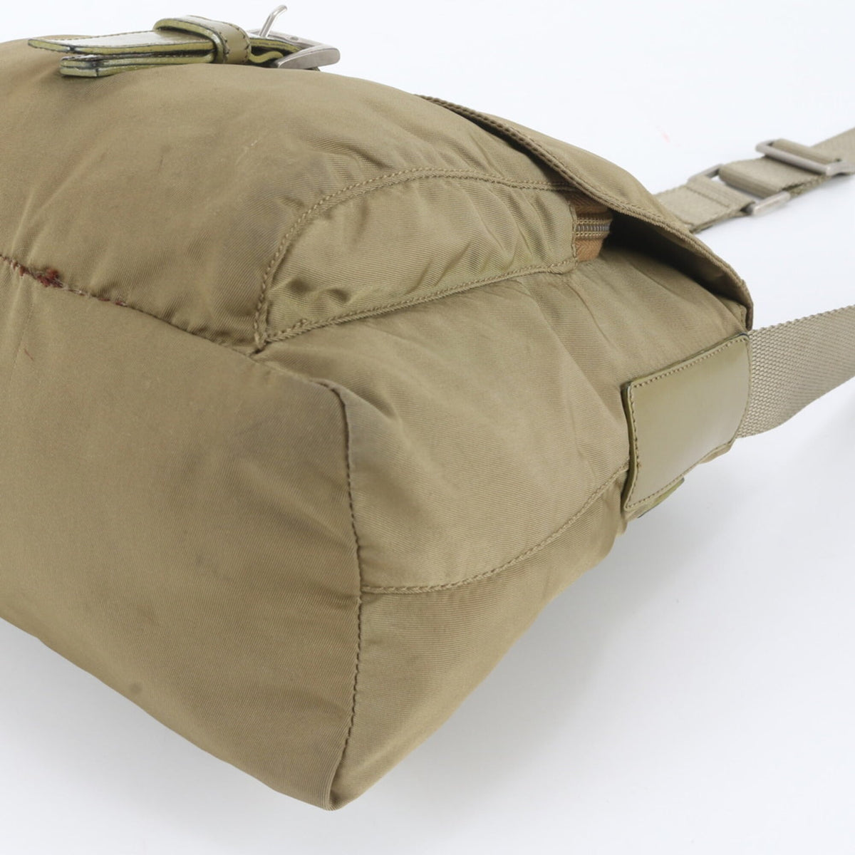 Prada Green Khaki Leather Nylon Messenger Bag Shoulder Bag (Pre-Owned)