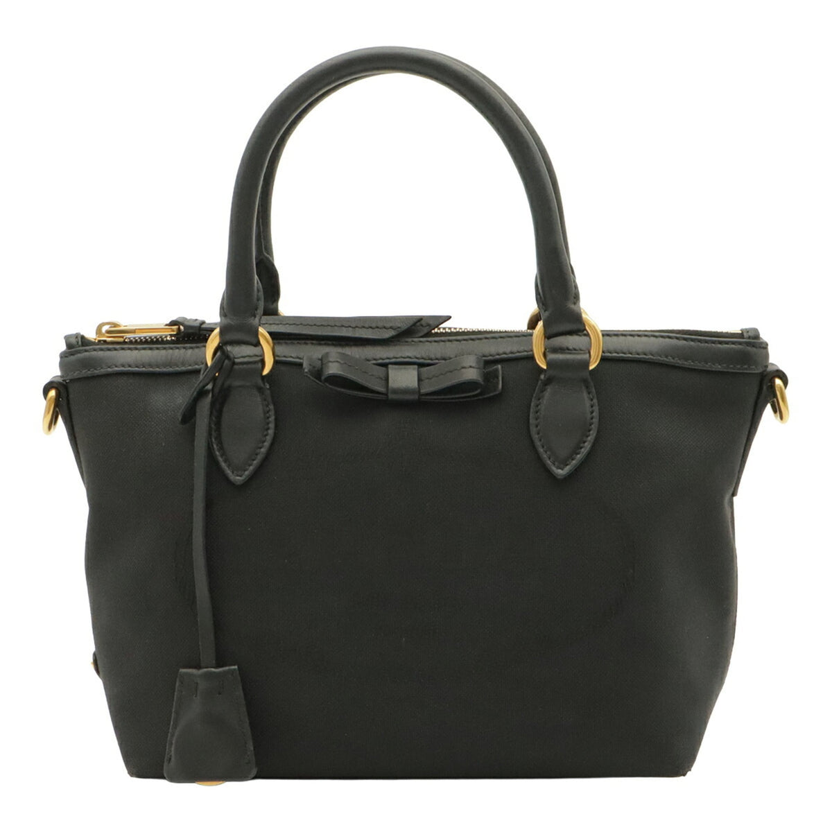 Prada Black Nero Canvas Leather Handbag Tote Bag (Pre-Owned)
