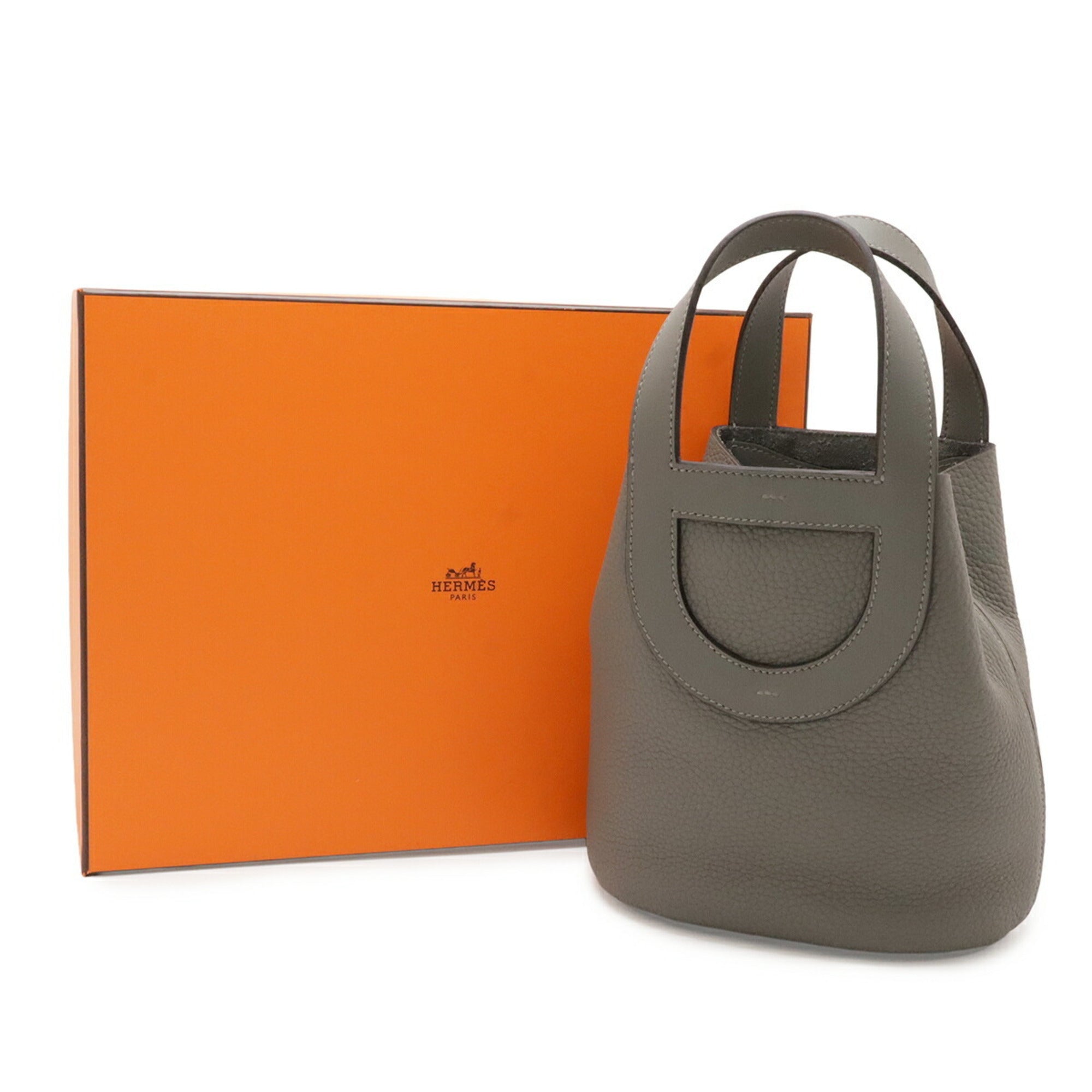 Hermes Gray Taurillon Clemence Leather Swift Leather Tote Bag (Pre-Owned)