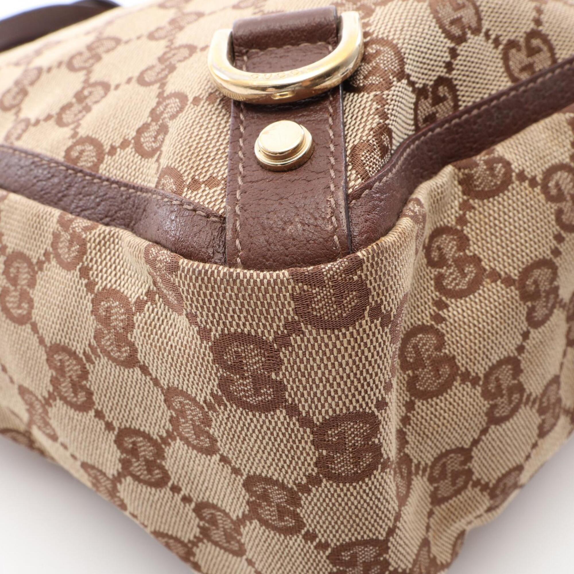 Gucci Abbey Beige Brown Gg Canvas Leather Handbag Tote Bag (Pre-Owned)