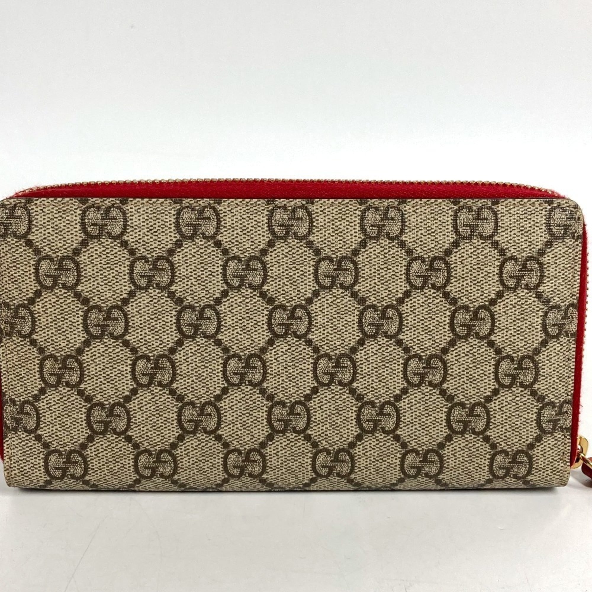 Gucci Beige Red Color Gg Supreme Long Wallet (Bi-Fold) (Pre-Owned)