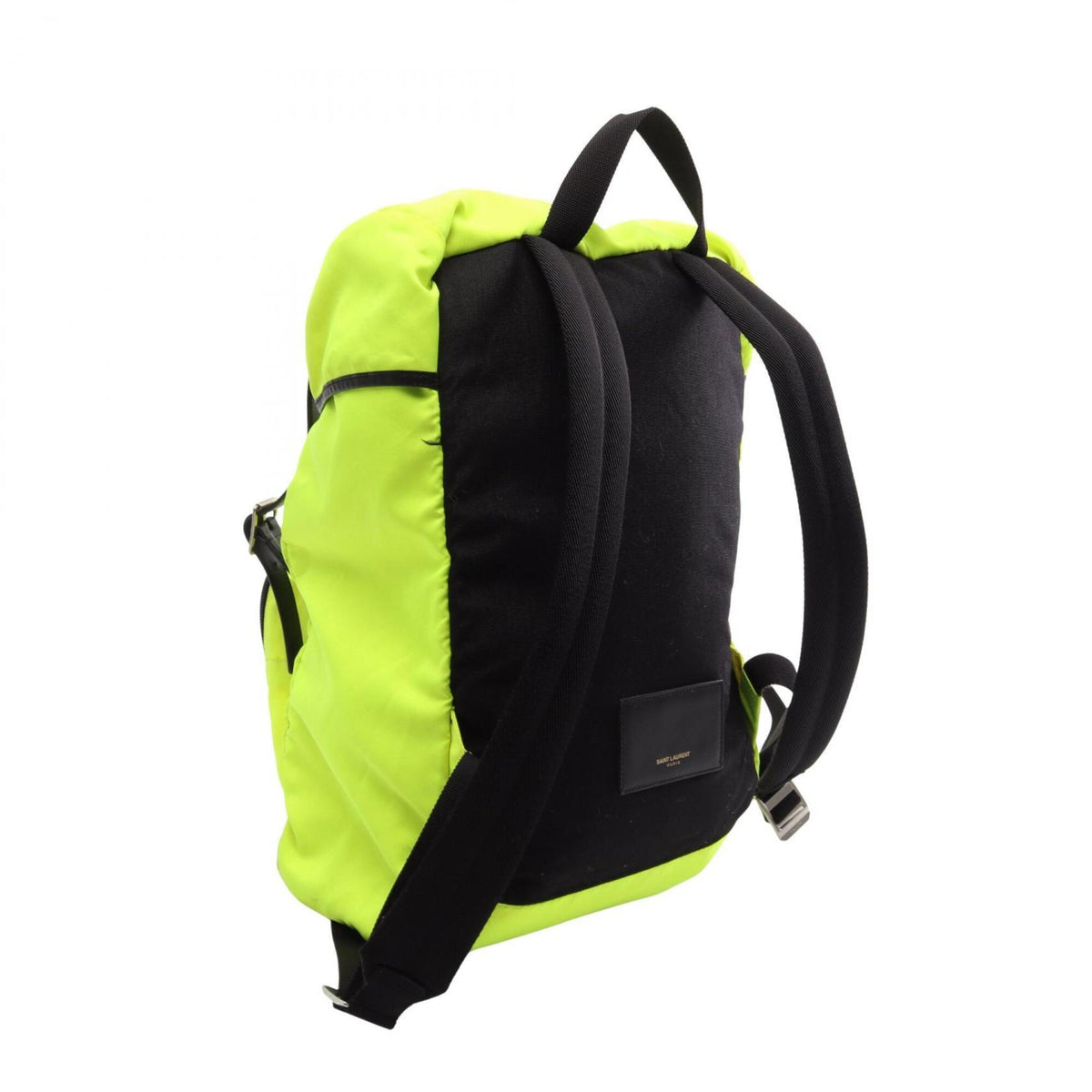 Yves Saint Laurent Black Green Nylon Leather Canvas Backpack Handbag (Pre-Owned)