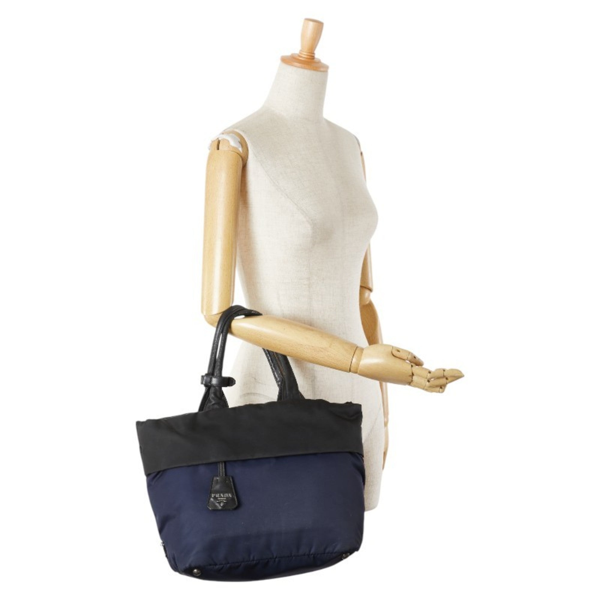 Prada Navy Black Nylon Handbag Tote Bag (Pre-Owned)