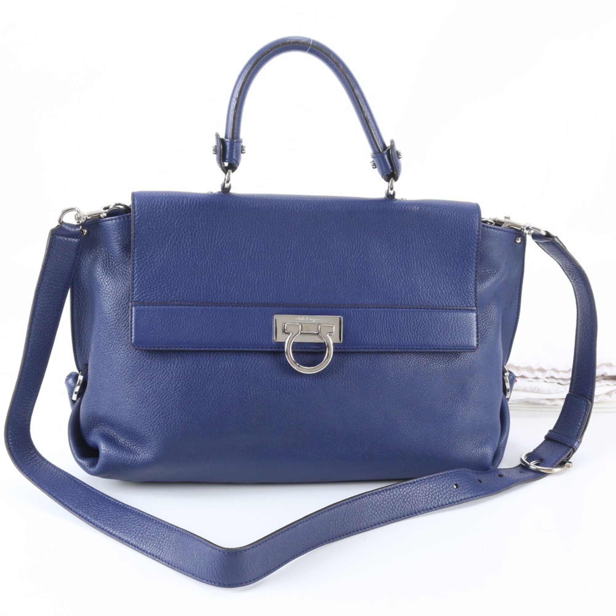Salvatore Ferragamo Gancini Blue Leather Handbag Shoulder Bag (Pre-Owned)