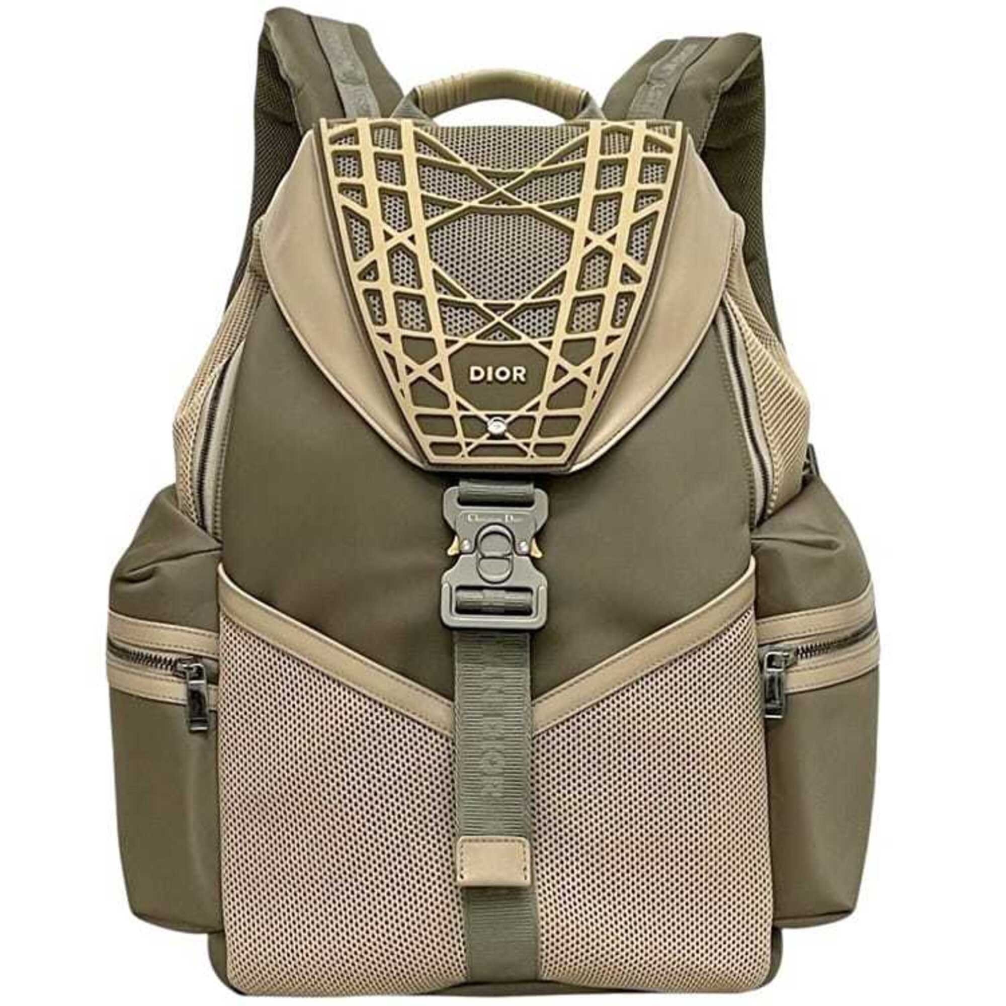 Christian Dior Beige Khaki Nylon Rubber Leather Backpack (Pre-Owned)