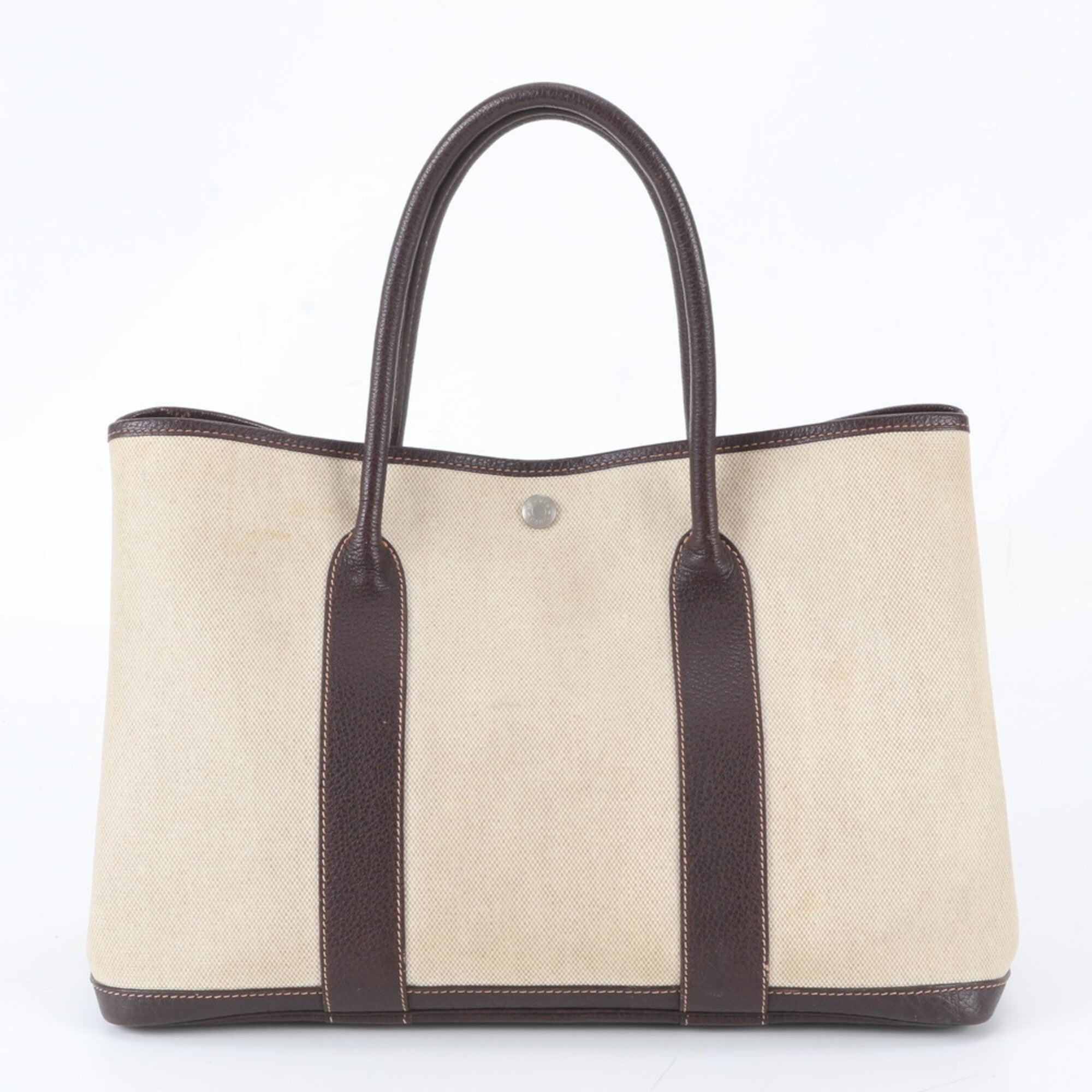 Hermes Beige Brown Leather Canvas Shoulder Bag Tote Bag (Pre-Owned)