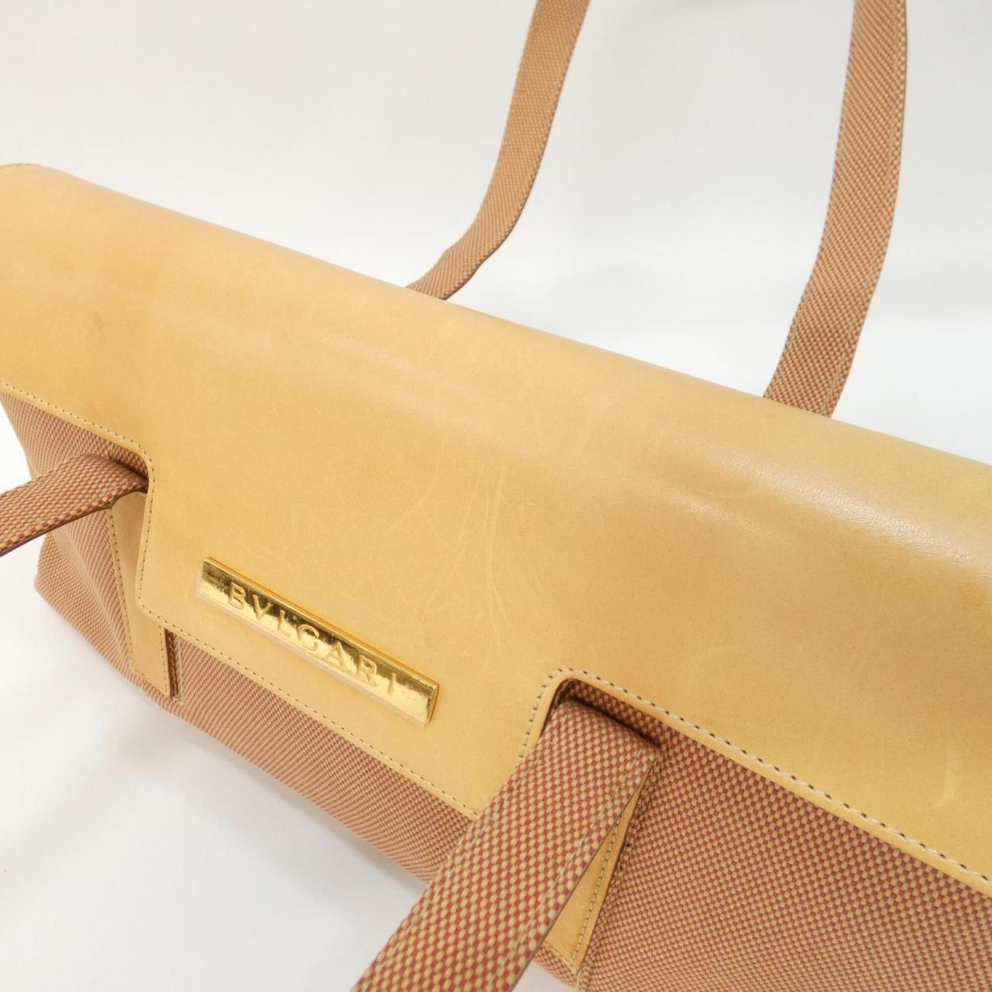 Bvlgari Beige Orange Canvas Leather Shoulder Bag (Pre-Owned)