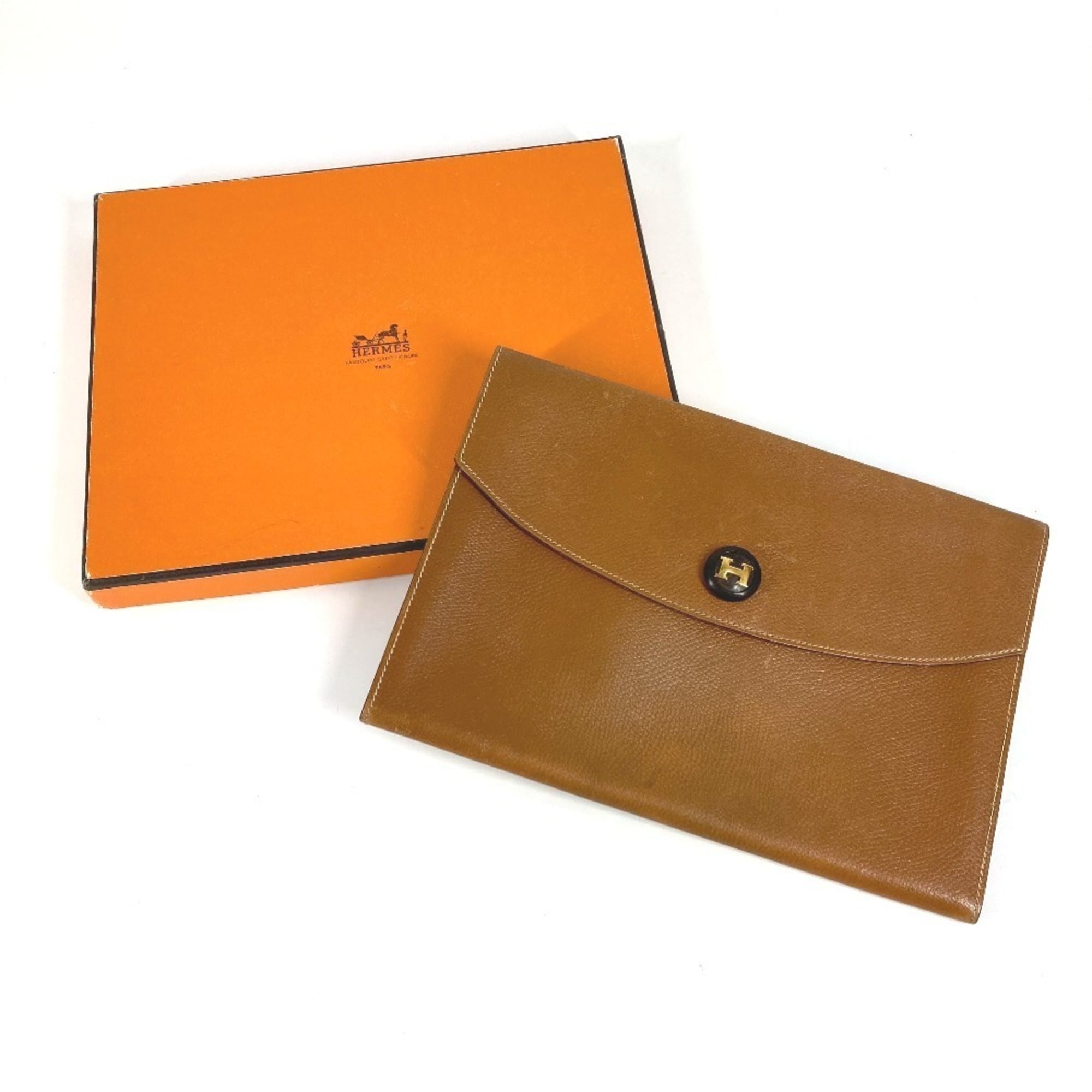 Hermes Brown Leather Clutch Bag Pochette Pouch (Pre-Owned)