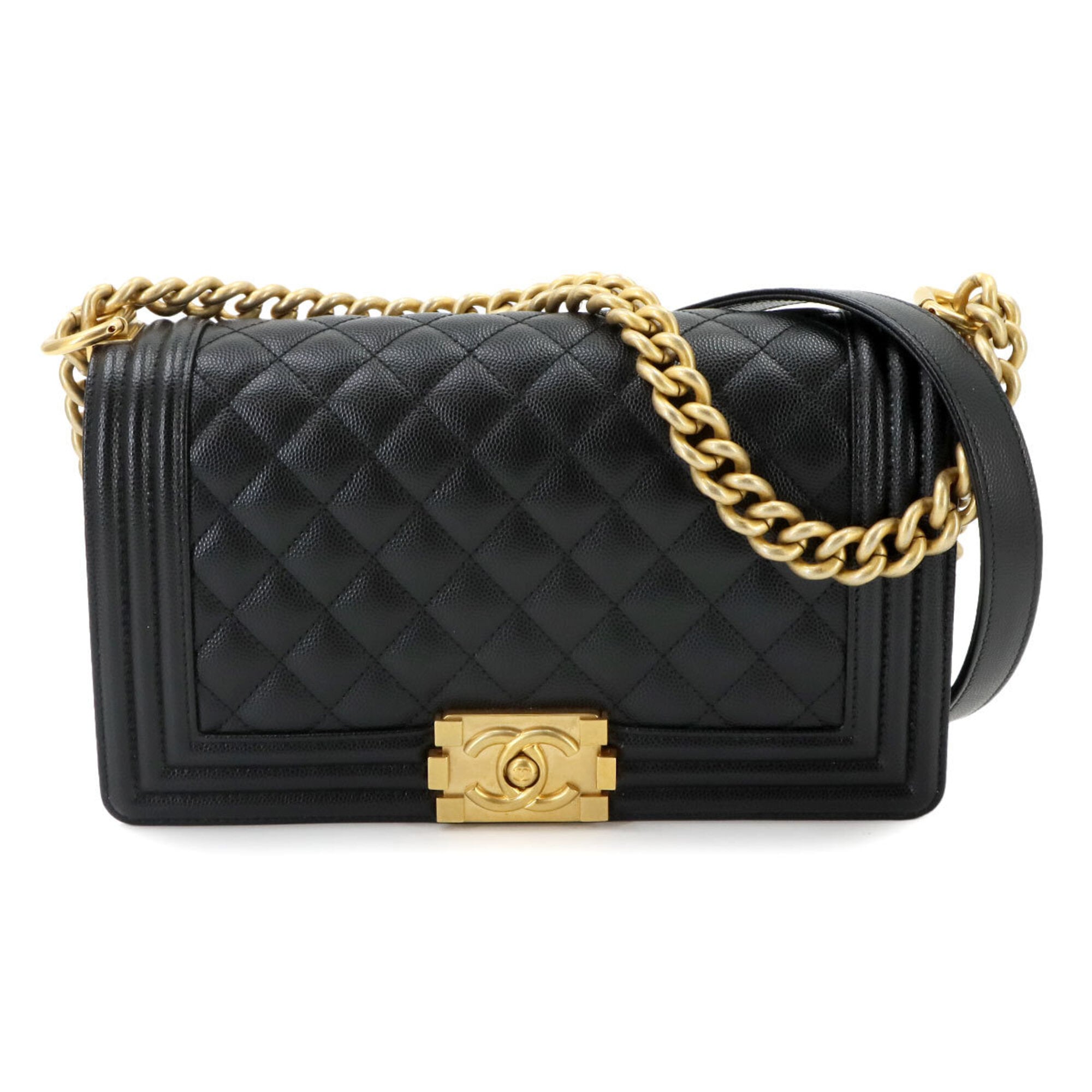 Chanel Boy Chanel Black Grained Calfskin Handbag Shoulder Bag (Pre-Owned)