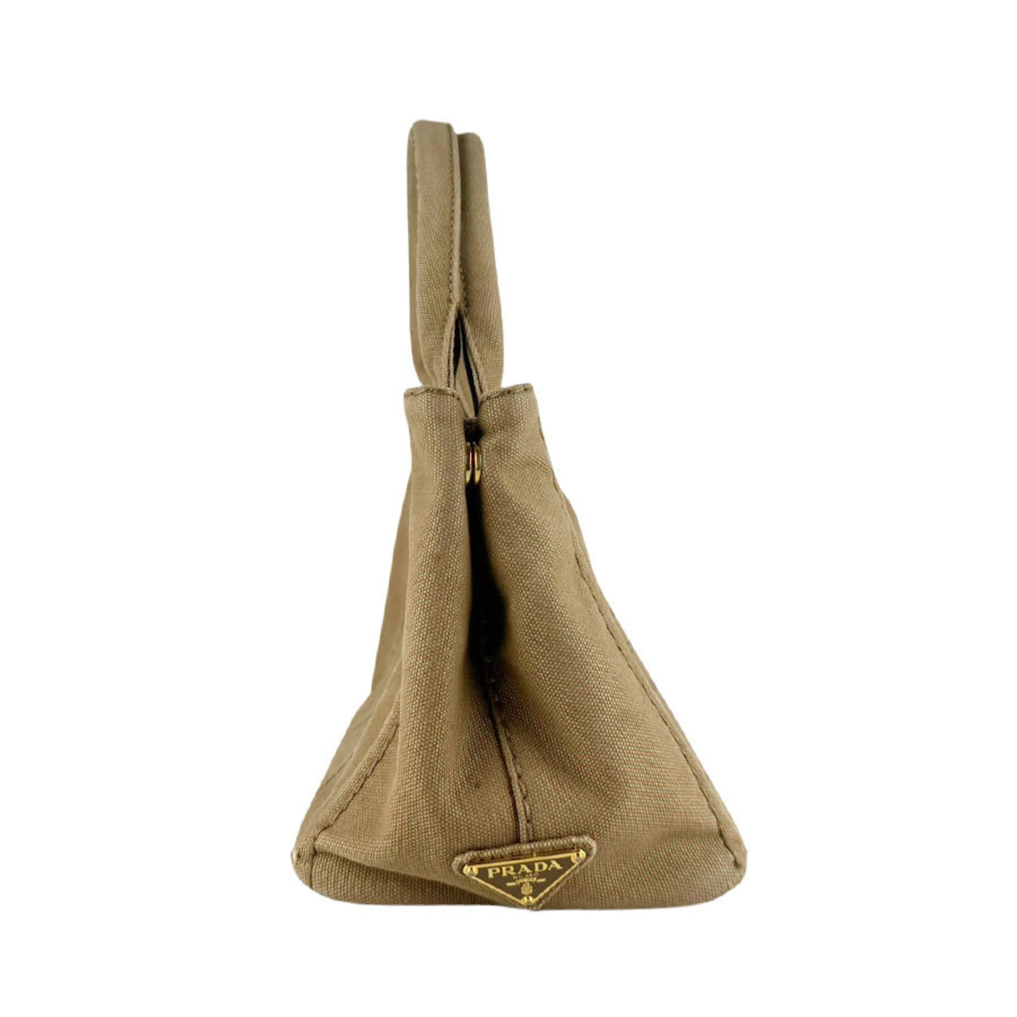 Prada Beige Brown Canapa Handbag Shoulder Bag (Pre-Owned)