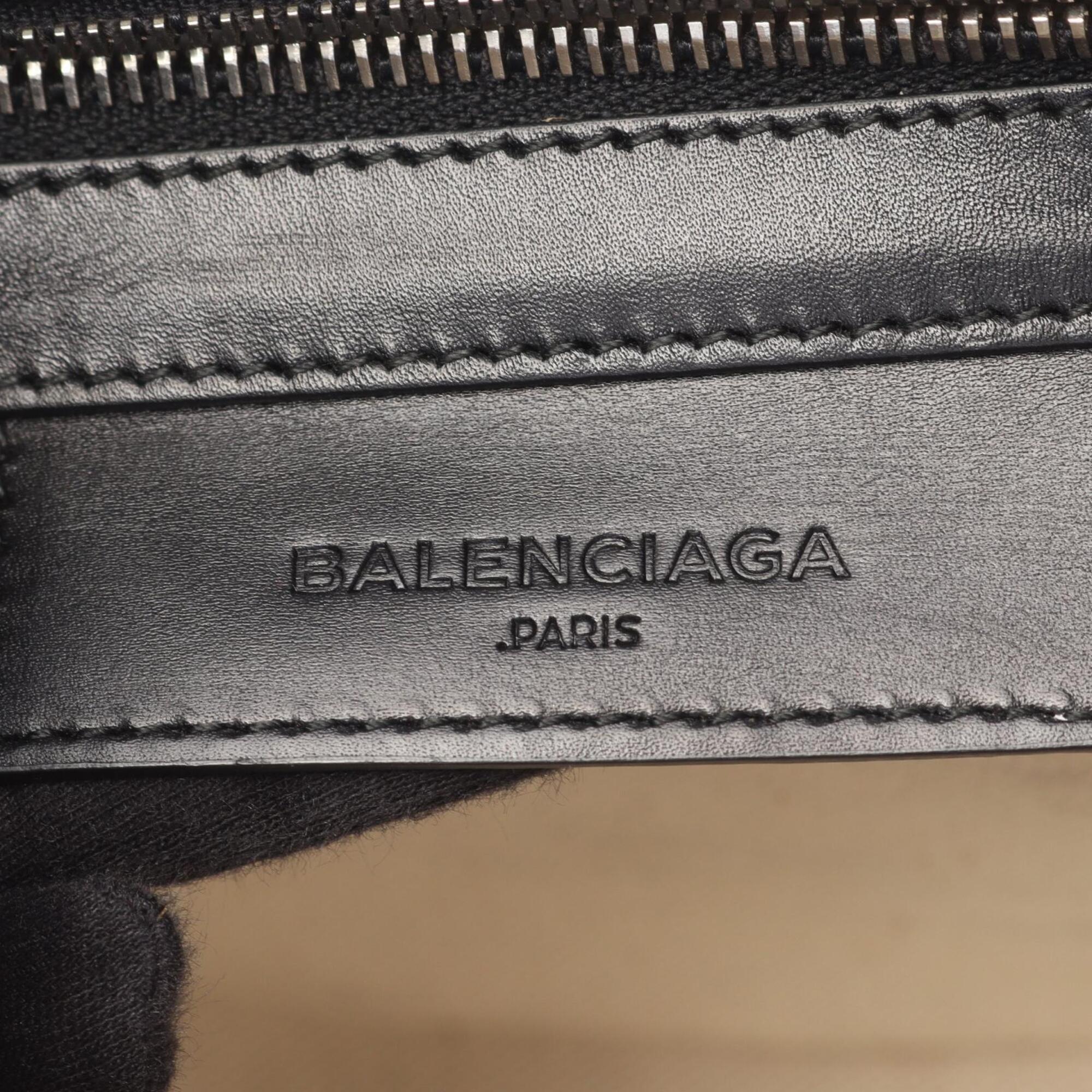 Balenciaga Black White Leather Canvas Handbag Tote Bag (Pre-Owned)