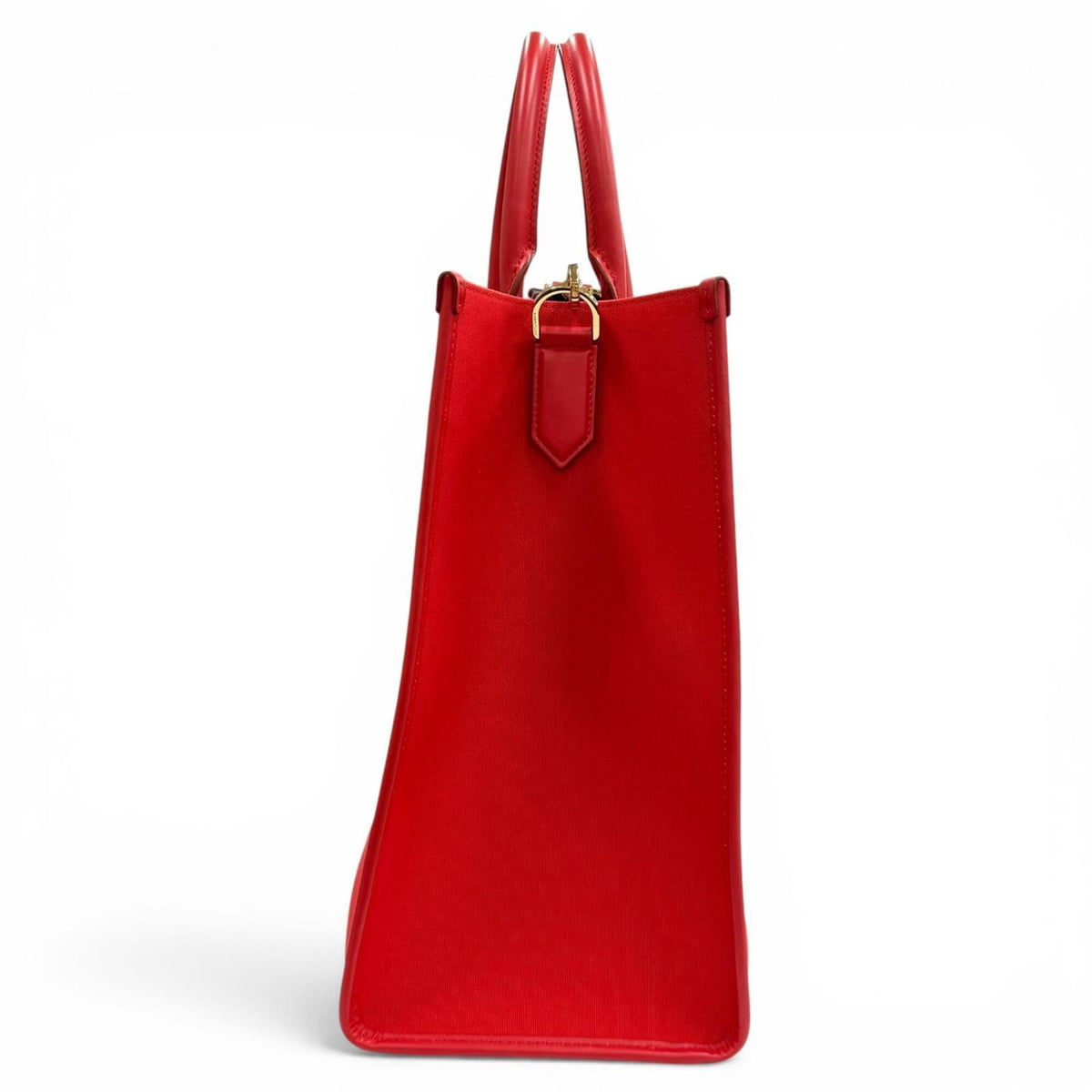 Dolce & Gabbana Red Color Leather Canvas Tote Bag (Pre-Owned)