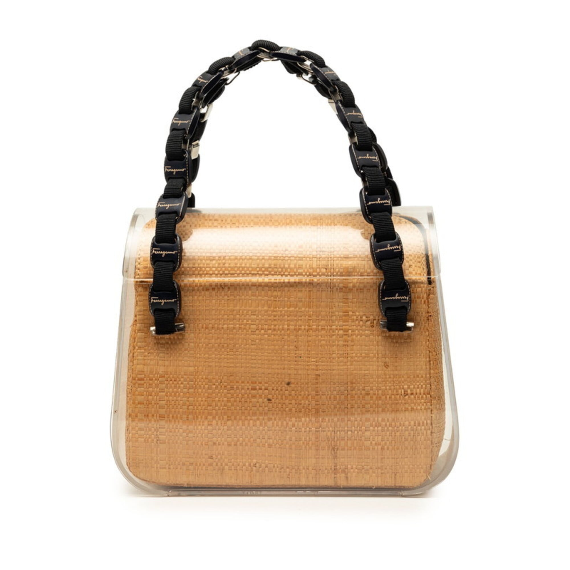 Salvatore Ferragamo Vara Clear Beige Plastic Raffia Handbag (Pre-Owned)