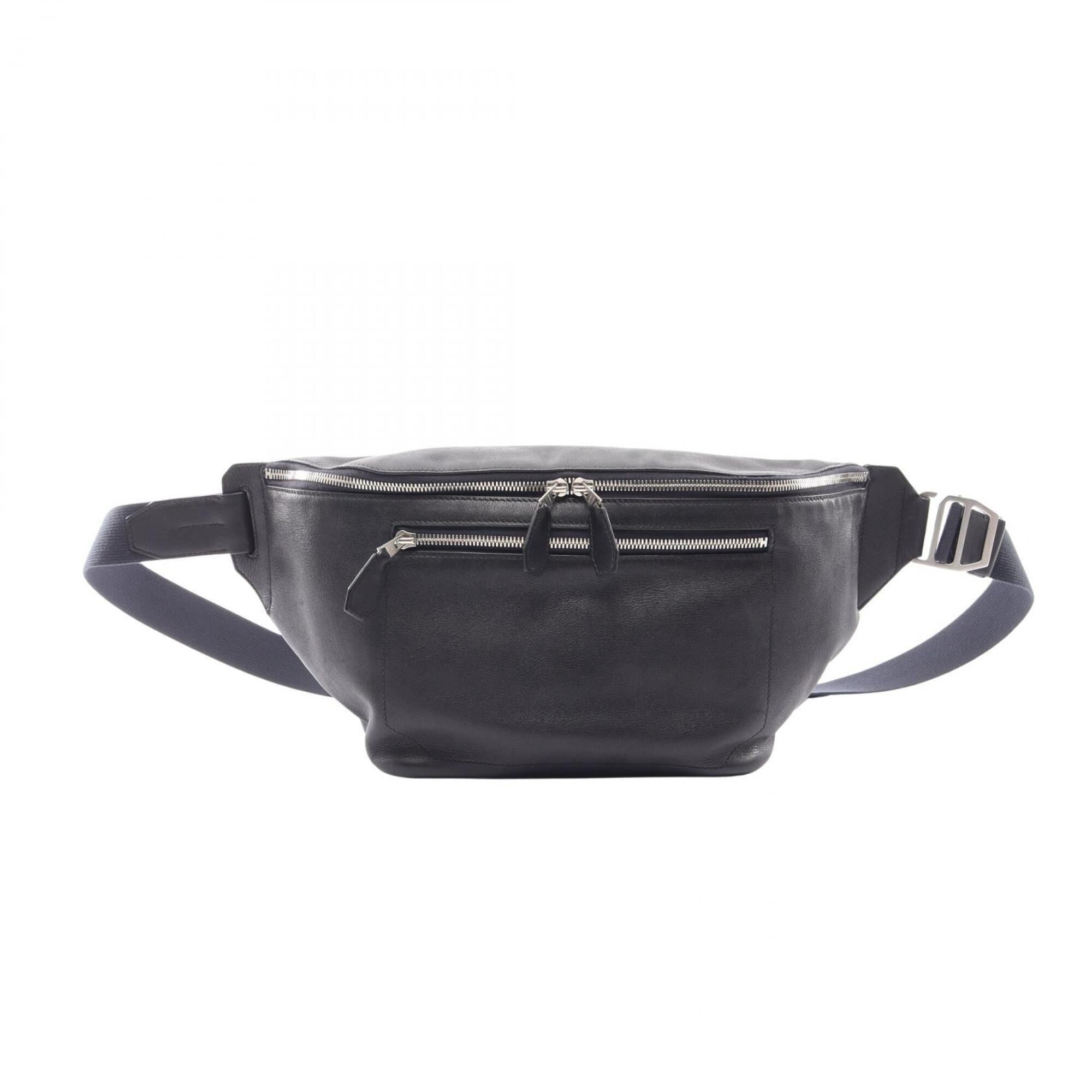 Hermes Navy Leather Fanny Pack Handbag Sling Bag (Pre-Owned)