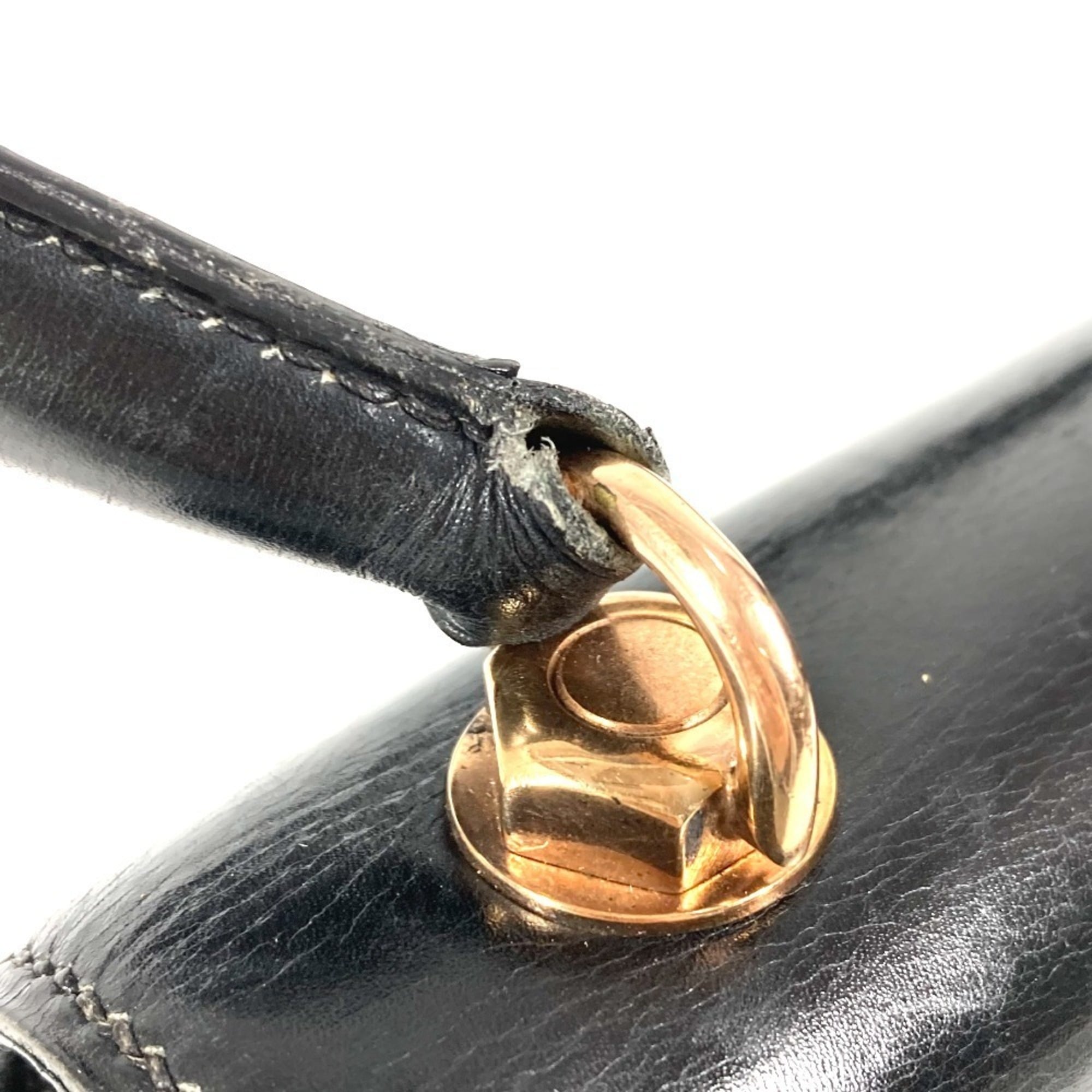 Hermes Black Box Calf Leather Handbag Tote Bag (Pre-Owned)